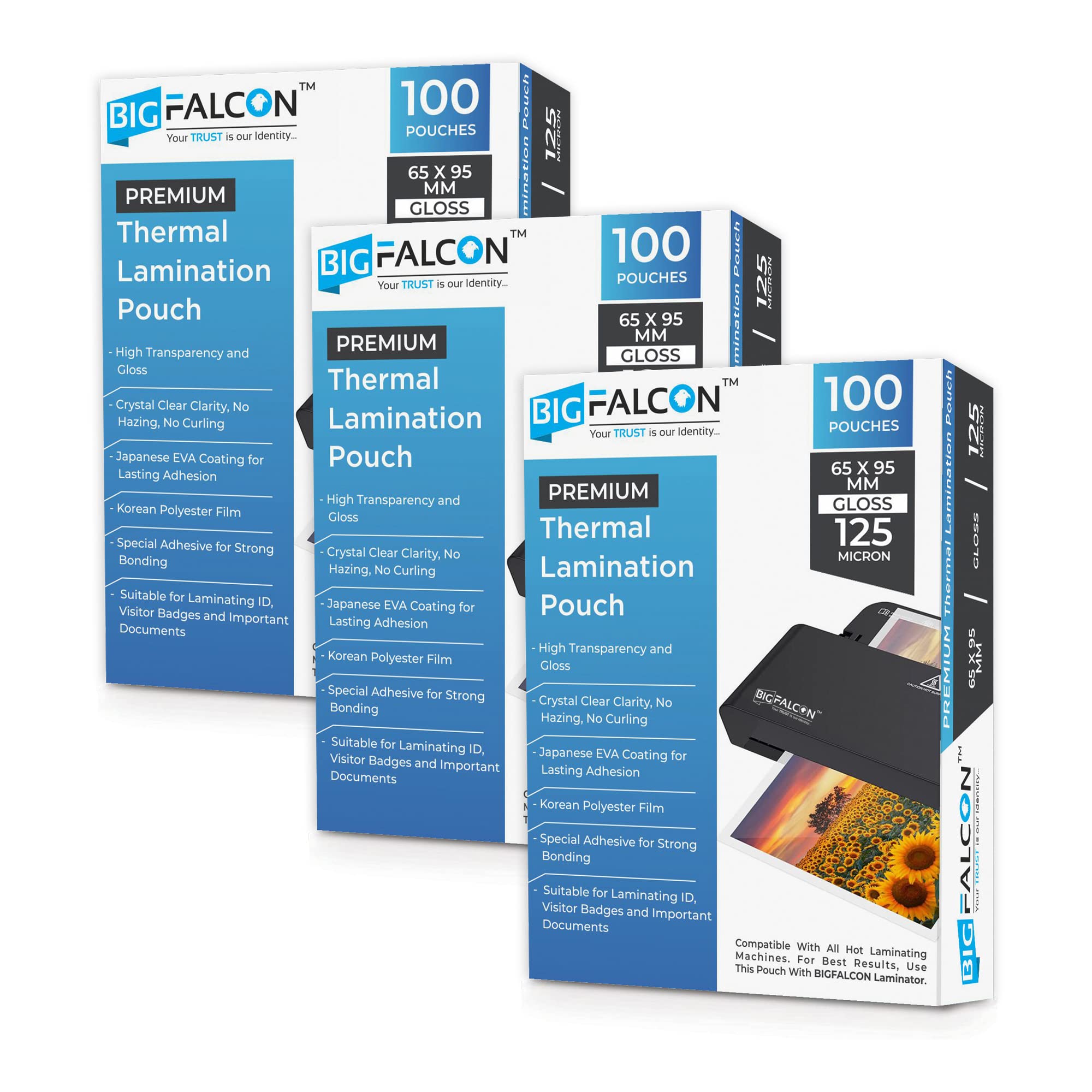 Buy BIGFALCON Premium 65 X 95mm 125 Micron ID Card Size Pack of 3 (300