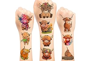 Highland Cow Temporary Tattoos for Party Favor Supplies, Classroom Rewards, Birthday Goodie Bag Fillers