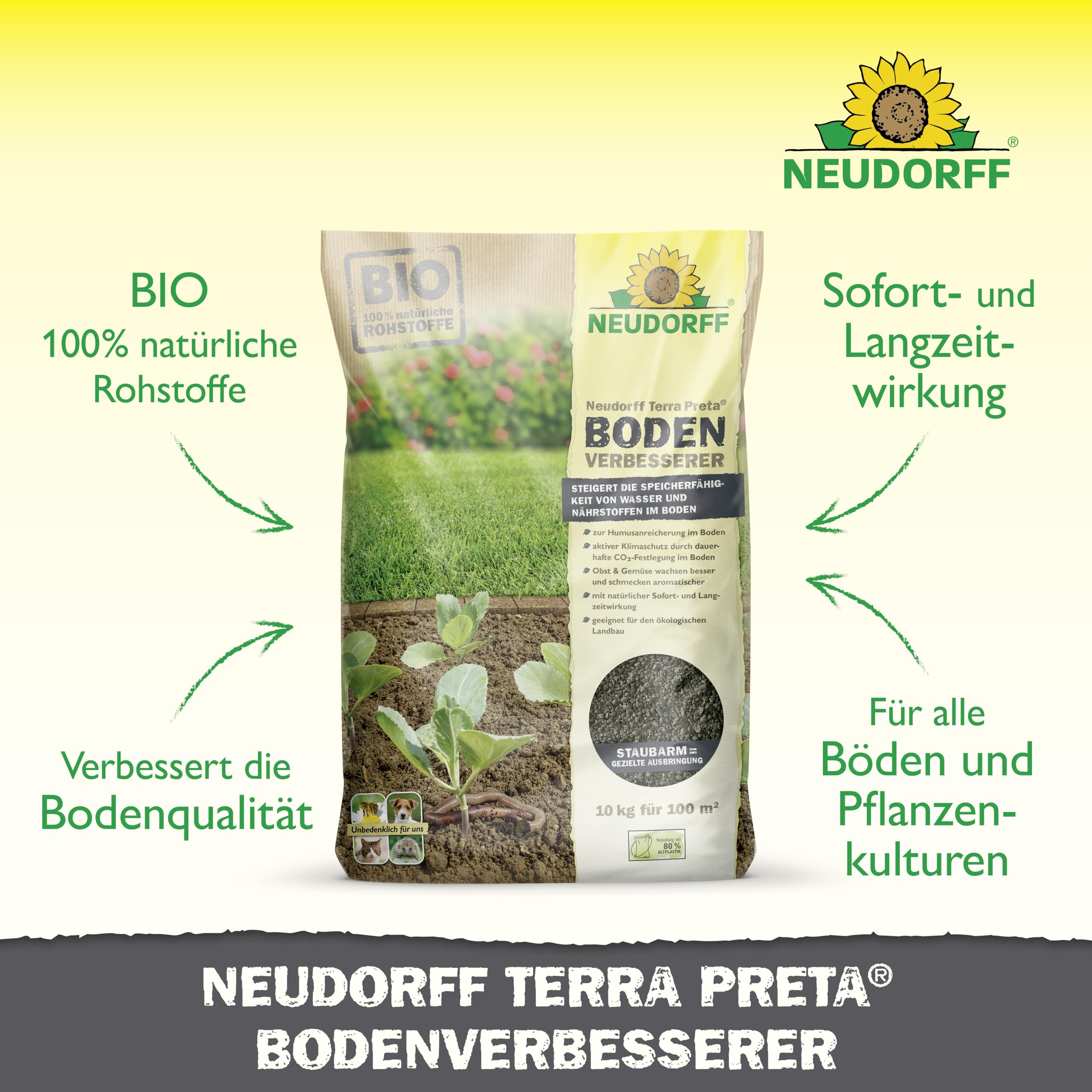 Neuendorf Neudorff Terra Preta - Fertilizzante Biologico con Carbone vegetale Biologico per Il miglioramento sostenibile del Suolo di Tutti i Terreni e Le Colture, 10 kg per 100 m², Marrone