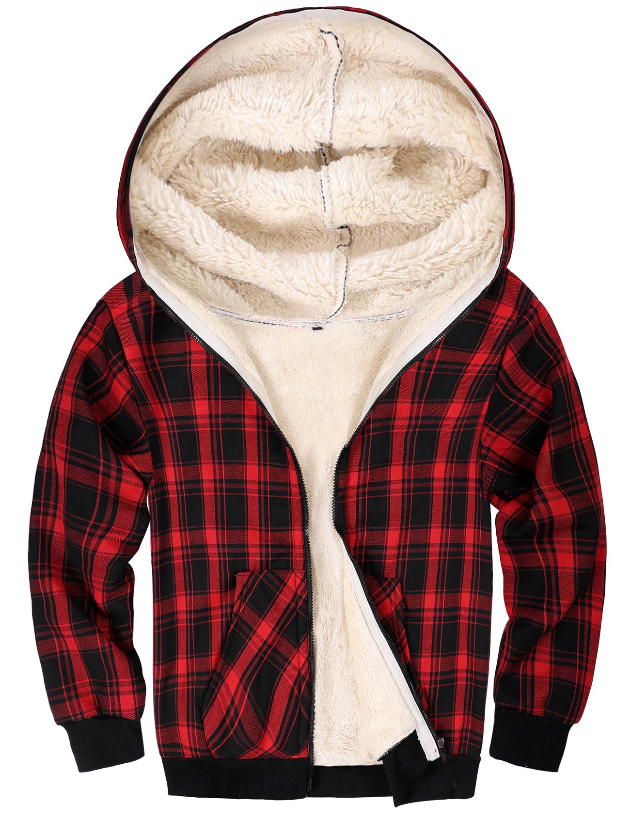 Gihuo Unisex Boy's Girls Winter Warm Sherpa Lined Zip Up Sweatshirt Fleece Jacket Kid's Hoodie Outerwear