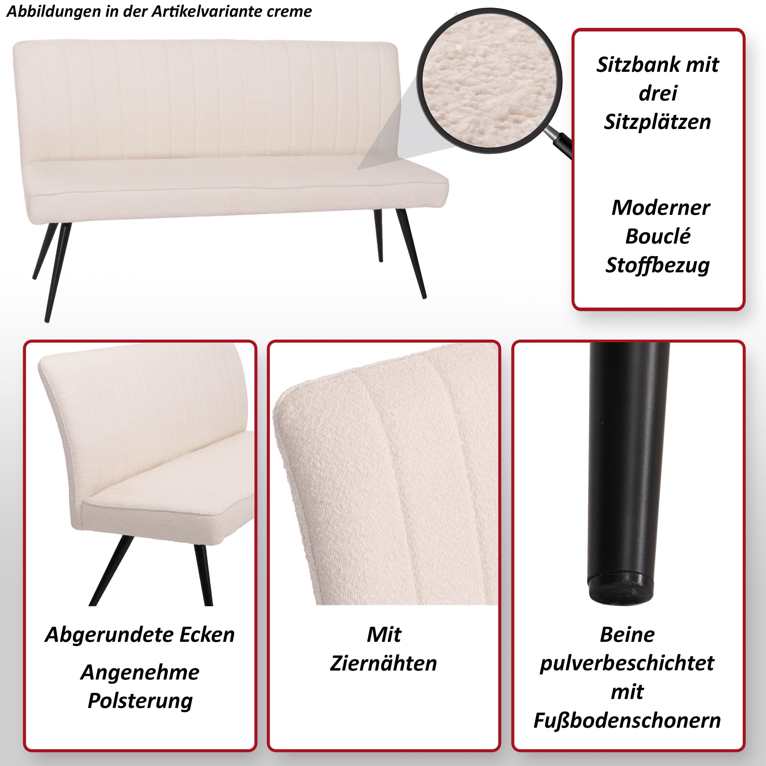 Mendler Banc HWC-K16 bouclé métal 160cm Brun