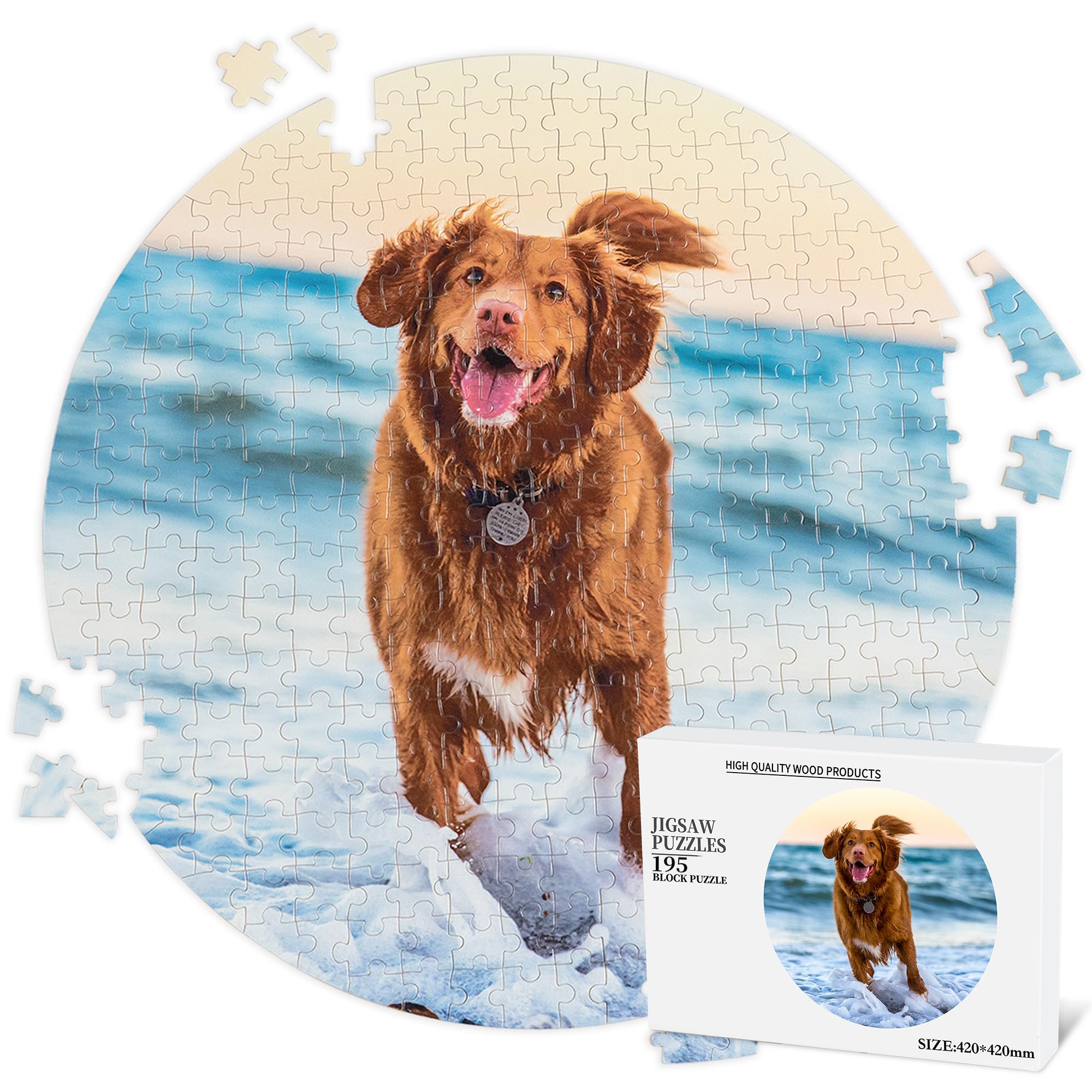 Easycosy Personalised Photo Jigsaw Puzzle 68/120/195 Pieces for Adults Custom Picture Text Birthday Anniversary Memorial Personalised Gifts for Dog Cat Family Kids