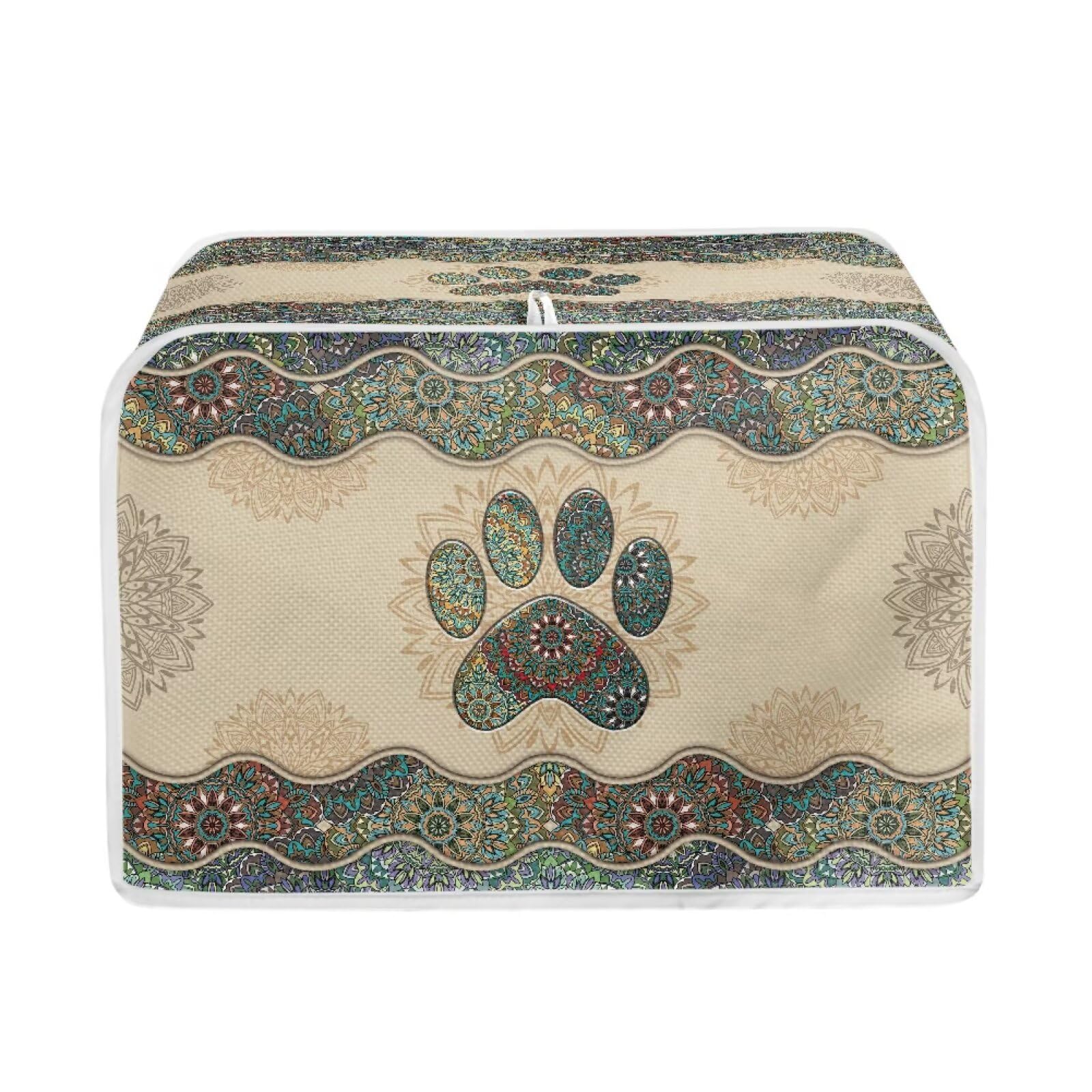 Talayituse Boho Paw Print Toaster Cover 4 Slice Wide Slot, Lightweight Bread Maker Cover Dust Protection Washable Appliance Bag, M