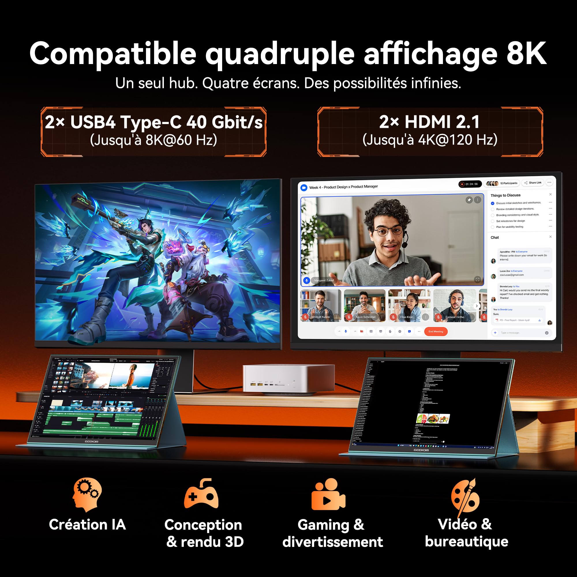 GEEKOM A9 Mega Business Mini PC AMD AI Max+ 388 (118 Tops) 64 Go LPDDR5X