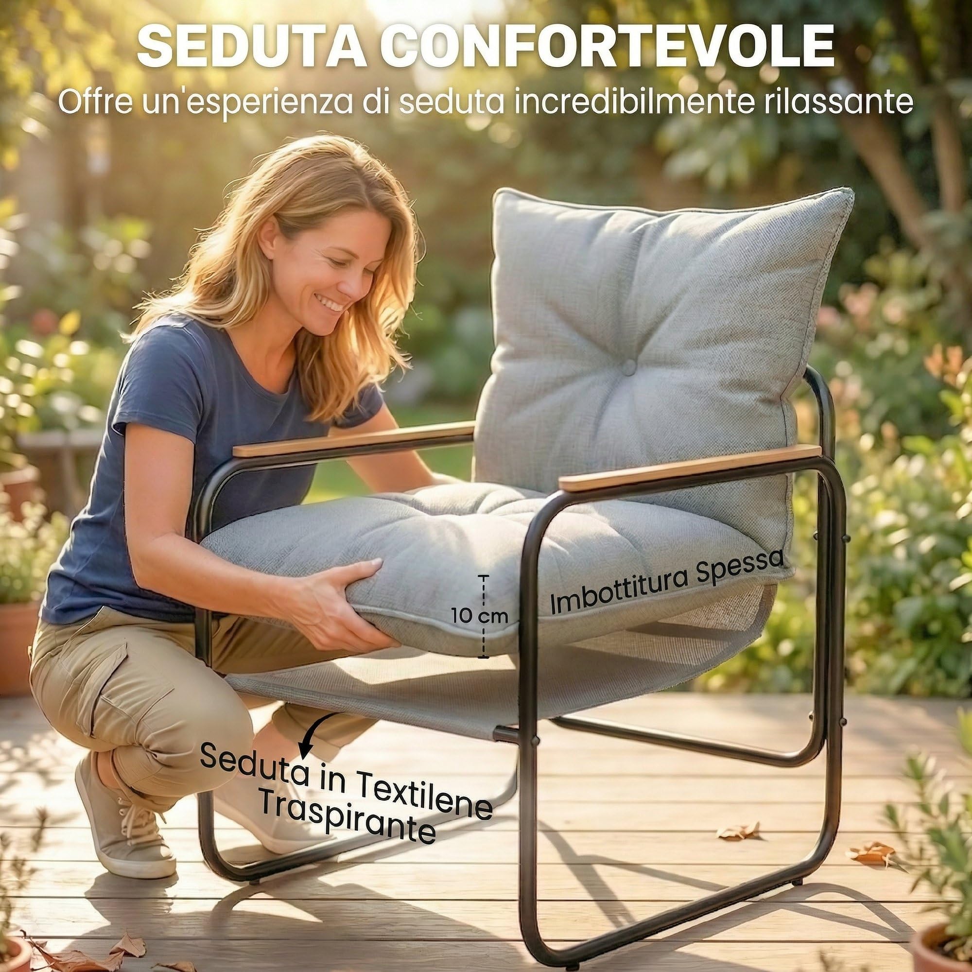 Outsunny Set da Bistrò 3 Pezzi, Set da Giardino in Metallo con 2 Sedie Texteline, Tavolo in Vetro, Cuscini Spessi, Grigio Scuro