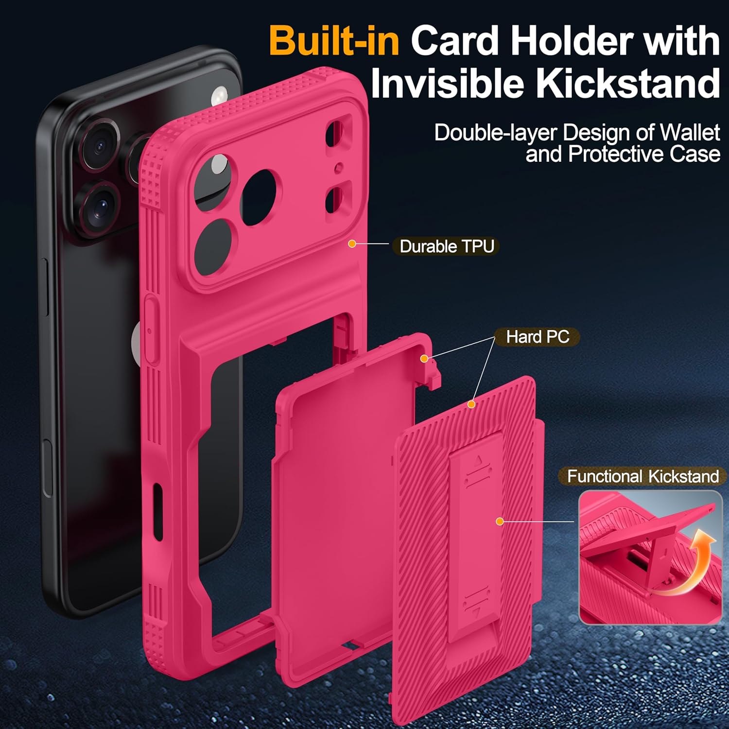 for iPhone 17 Pro Case Wallet with Card Holder (4-5Cards) +1 Privacy Screen Protector,[RFID Blocking][Kickstand][Military Drop Protection] Full Camera Protection Wallet Case for iPhone 17 Pro