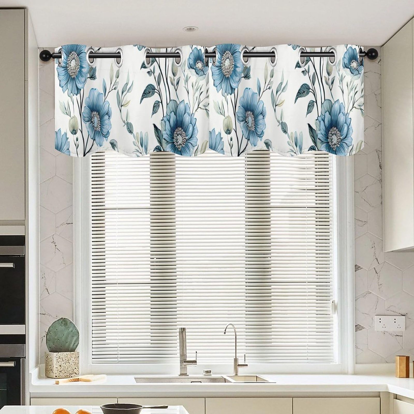 Cenefas de cocina estilo asiático Chinoiserie para decorar ventanas de dormitorio, juego de 2