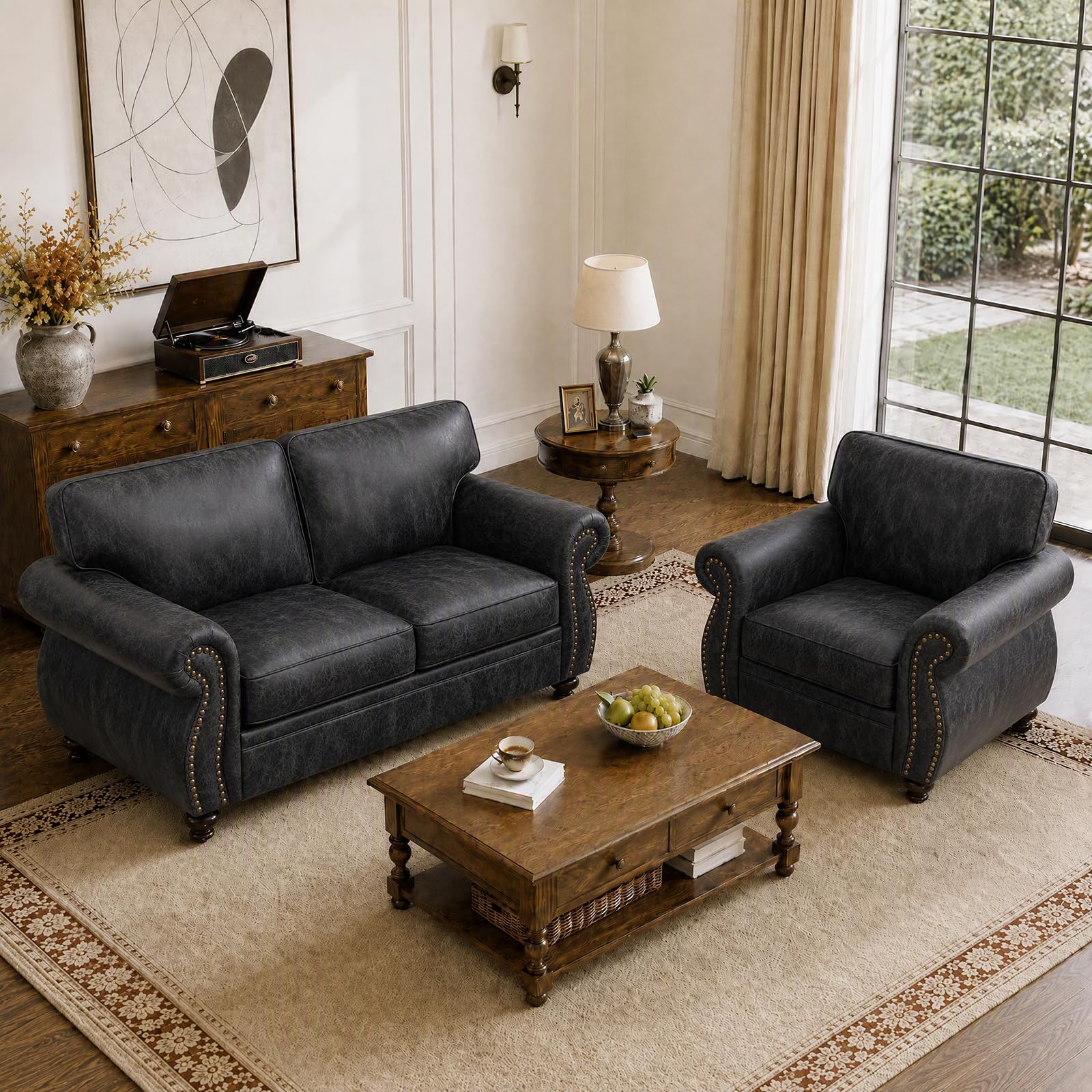 Couchus 71" W Living Room Furniture Sets, Loveseat&amp;Single, Grey