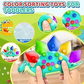 4PC Dinosaur Color Sorting Sensory Toys, Montessori Travel Toys for Toddler Fine Motor Skill Learning Activities Quiet Calm Down Fidgets for Classroom Easter Basket Stuffers for 3 4 5 Year Old Kid