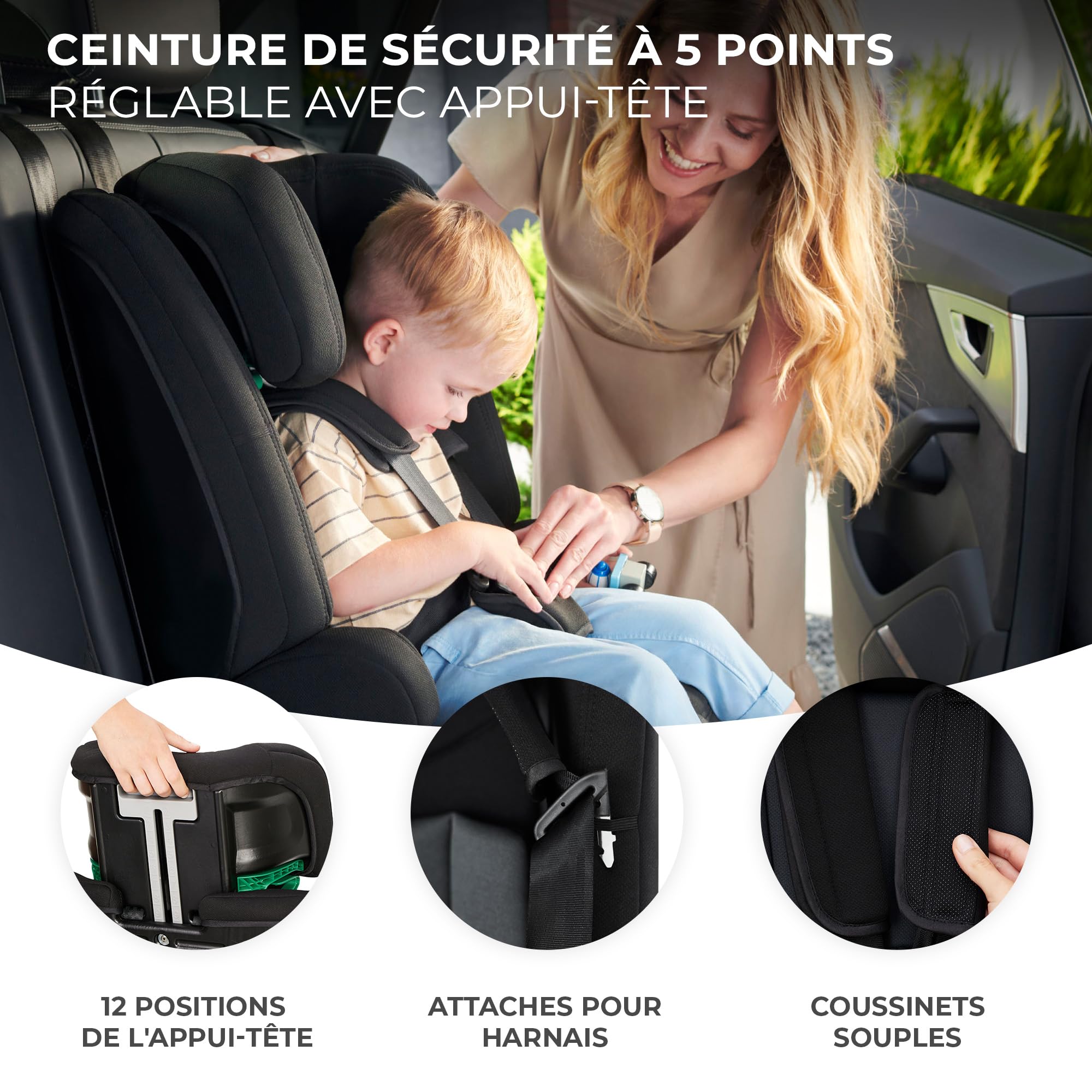 Kinderkraft SAFETY-FIX2 I-SIZE 76-150 cm Fotelik samochodowy Isofix 9-36 kg Noir