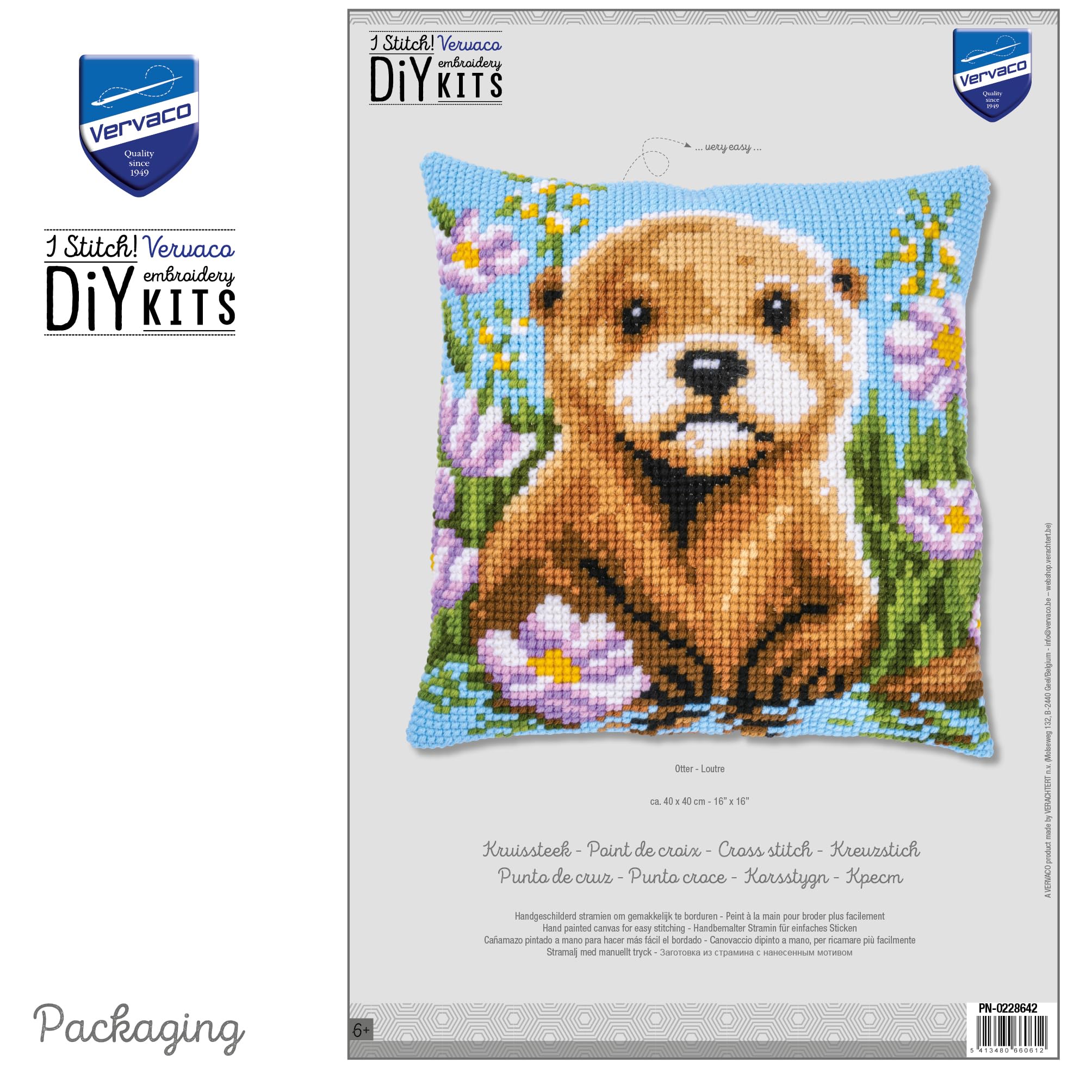 VERVACO Zestaw do Haftu Krzyżykowego Poduszka WYDRA Kanwa z Nadrukiem 40 x 40 cm Gruba Włóczka Akrylowa Zrób to Sam Dekoracja Domu DIY Cross Stitch Kit
