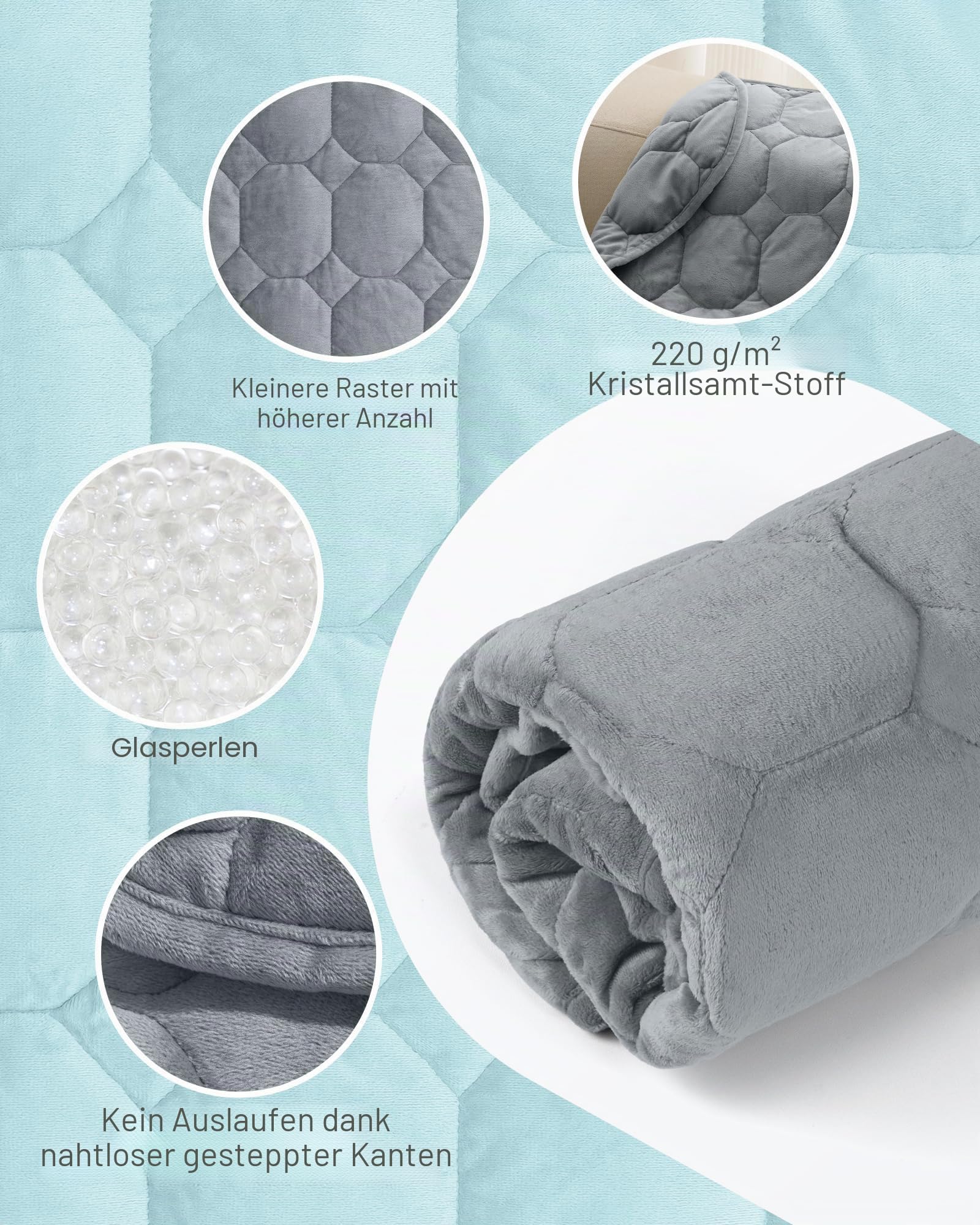 Gewichtete Kniedecke 3,2 kg, Kristall-Samt-Gewichtsdecke für Erwachsene, Grau, 73,7 cm x 61 cm