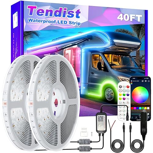 RV Awning LED Light Strip 40FT, 12V RGB Waterproof Underglow Led Light kit, Camper Awning Lights for RV Canopy Exterior, Travel Party, Van, Camper, Concession Trailer, Food Trucks