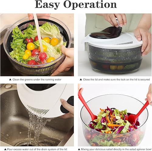 Miniatura 5 de Ourokhome Lavadora de secadora giratoria de ensalada, manivela grande con cuenco y colador, fácil de limpiar, lavar, secar verduras, frutas,