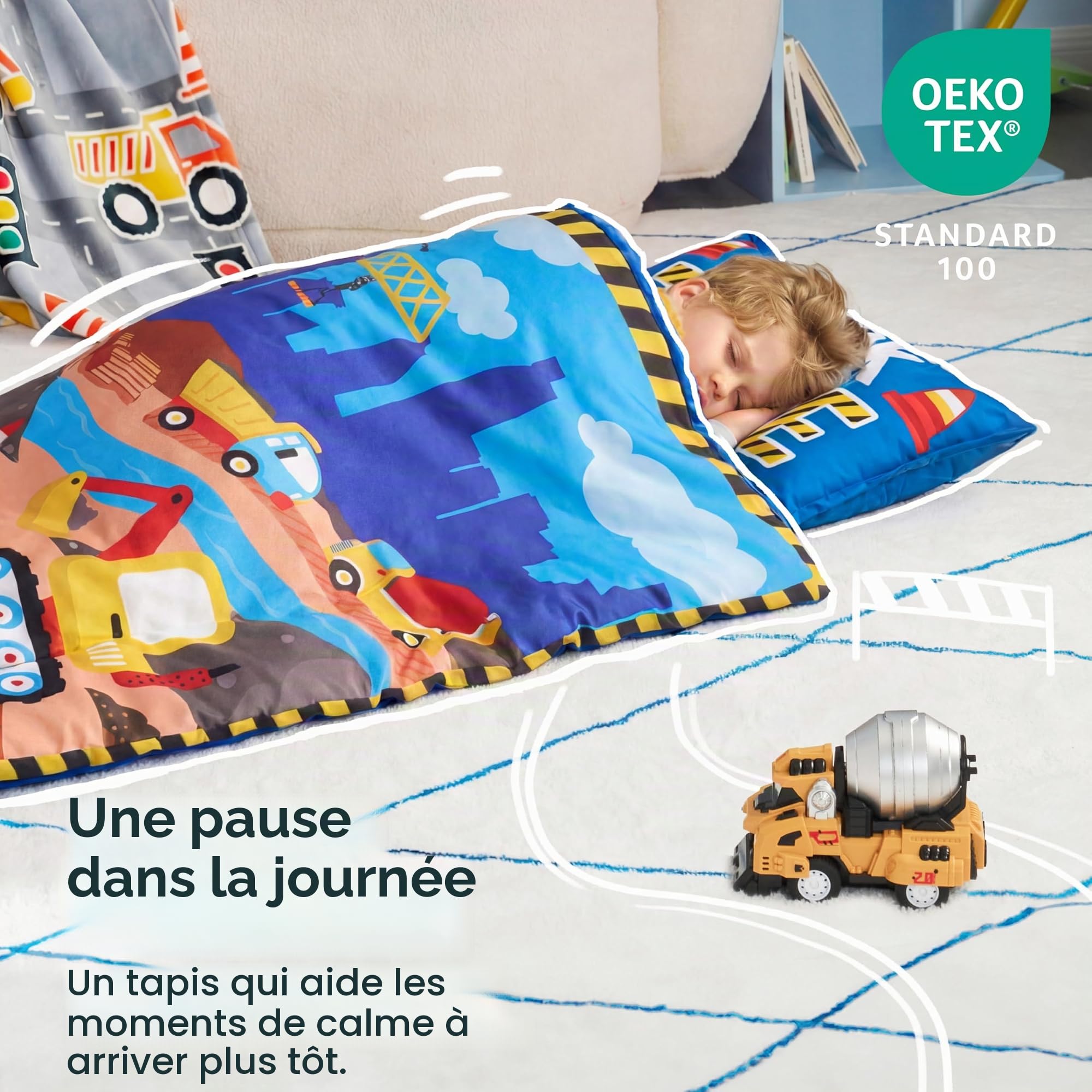 Joiedomi Tapis de Couchage pour Tout-Petits avec Oreiller et Couverture, Tapis de Couchage Enroulable pour Le Milieu préscolaire, pour garçons et Filles, Maternelle, Nuit de 3 à 7 Ans