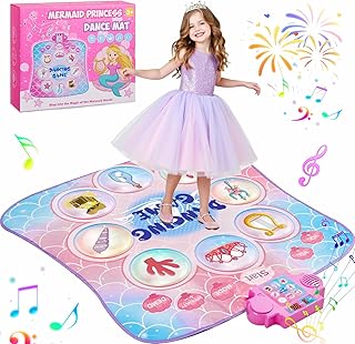 Dance Mat for Kids 3-12 Year Old Girls: 2025 Exclusive Mermaid Dance Mat Toy, 9-Button Light Up Board, 3 Game Modes 9 Levels Dance Pad, Music Princess Toys Birthday Xmas Gifts for 3-12 Girls