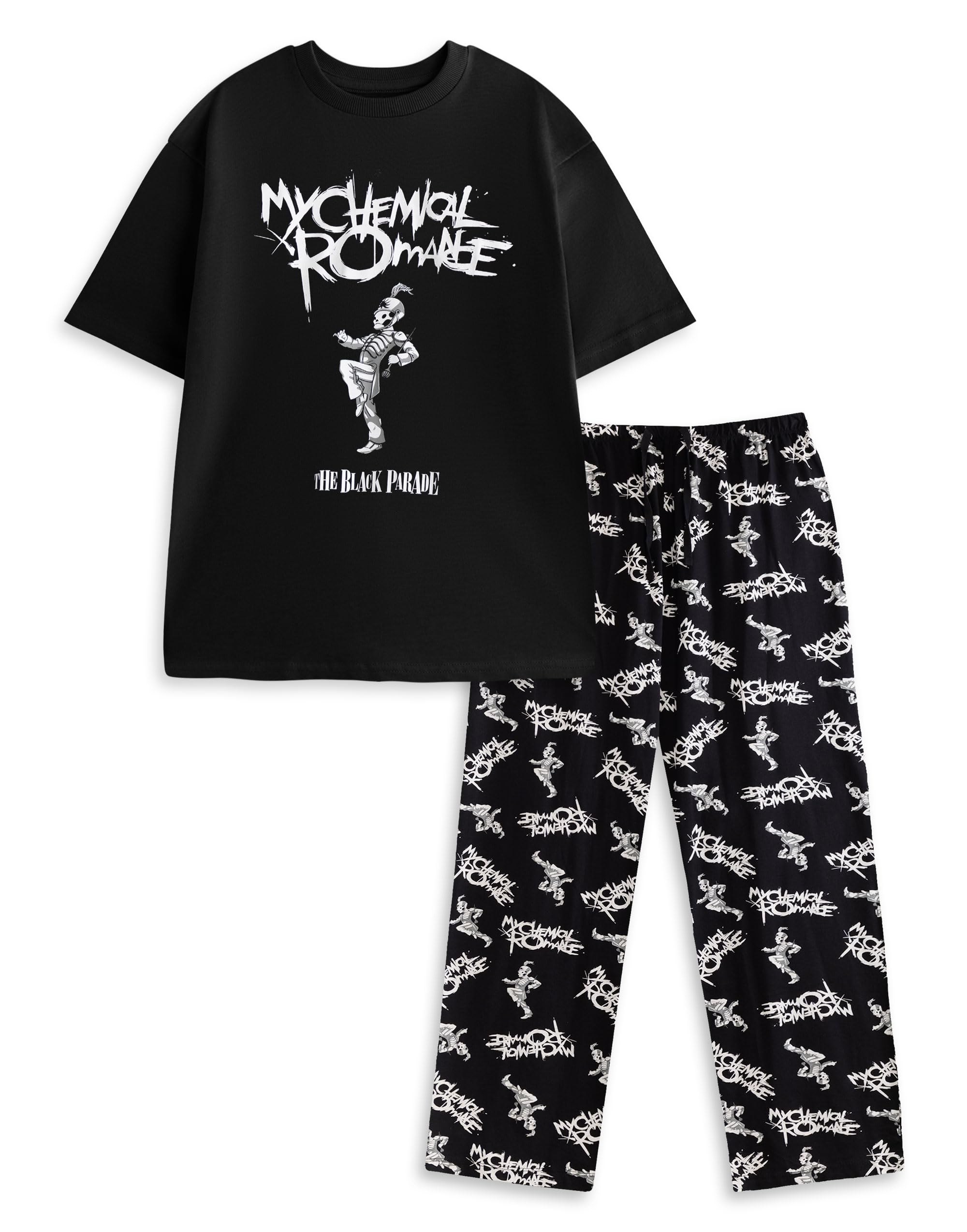 Vanilla Underground Men's Black My Chemical Romance Short Sleeve Long Leg Pyjama Set | 'The Parade' Graphic Sleepwear | Music Loungewear | My Chemical Romance Merch - XX-Large