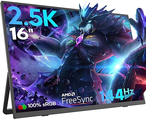 Monitor portátil para juegos de 16 pulgadas, 2.5 K y 144 Hz, pantalla IPS de 2560P × 1440P con HDR, 10001 FreeSync, ultra delgado y cuidado de los