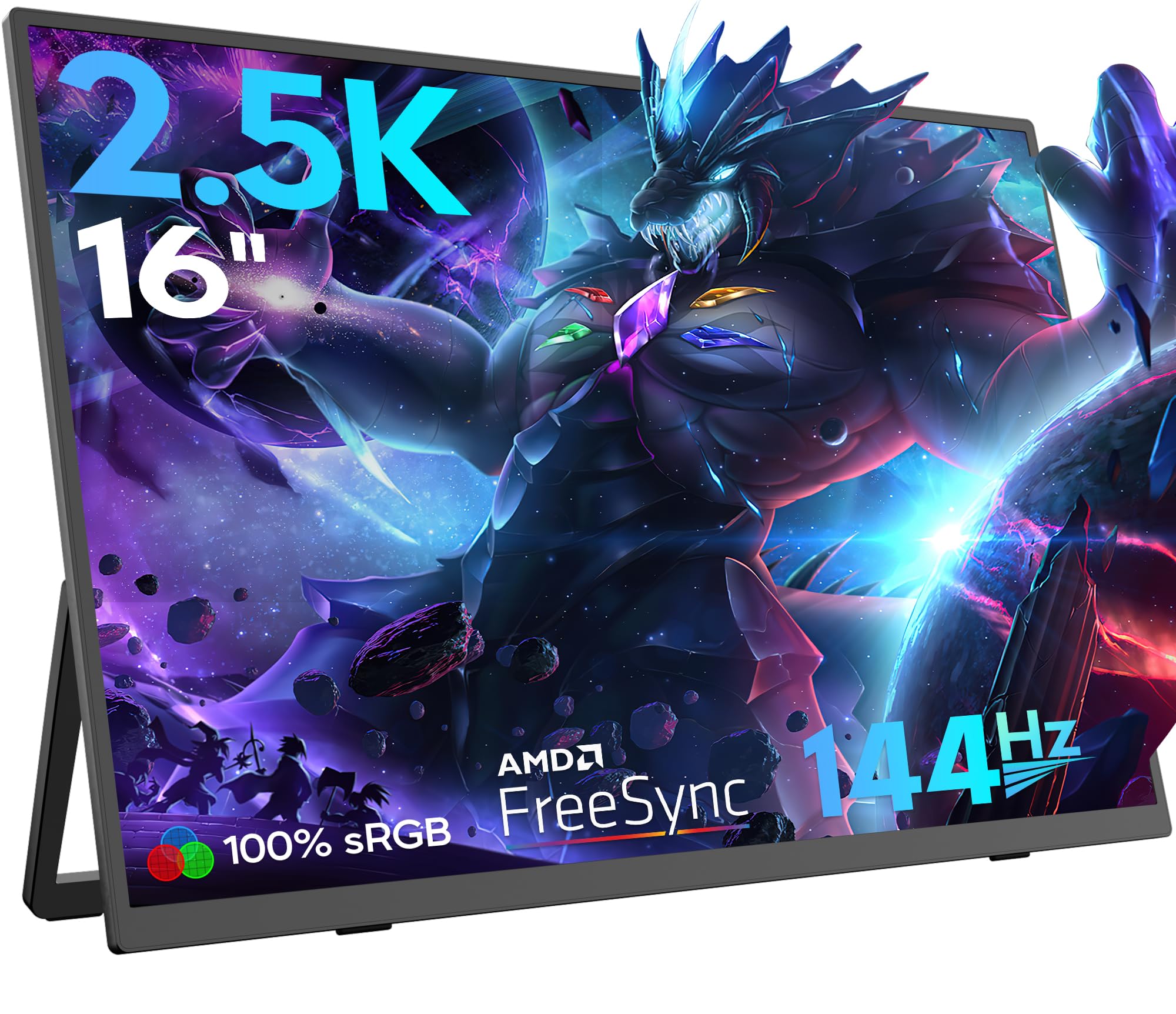 16'' 2.5K 144Hz Portable Gaming Monitor for Laptop, 2560P×1440P IPS Screen with HDR, 1000:1 FreeSync, Ultra Slim & Eye Care,Travel Monitor External Screen for Laptop, PC, PS5, Mac, Xbox