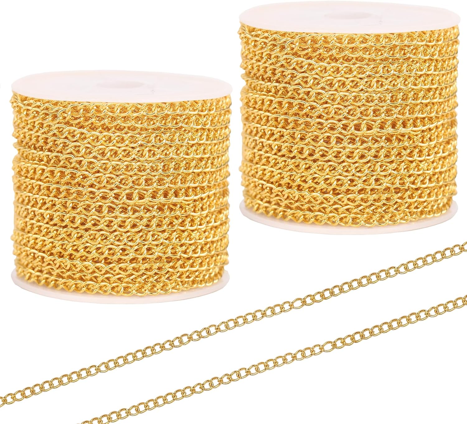 60 Feet Metal Iron Jewelry Chains 3mm Bulk Curb Necklace Chains for Jewelry Making (3mm Gold and Silver)