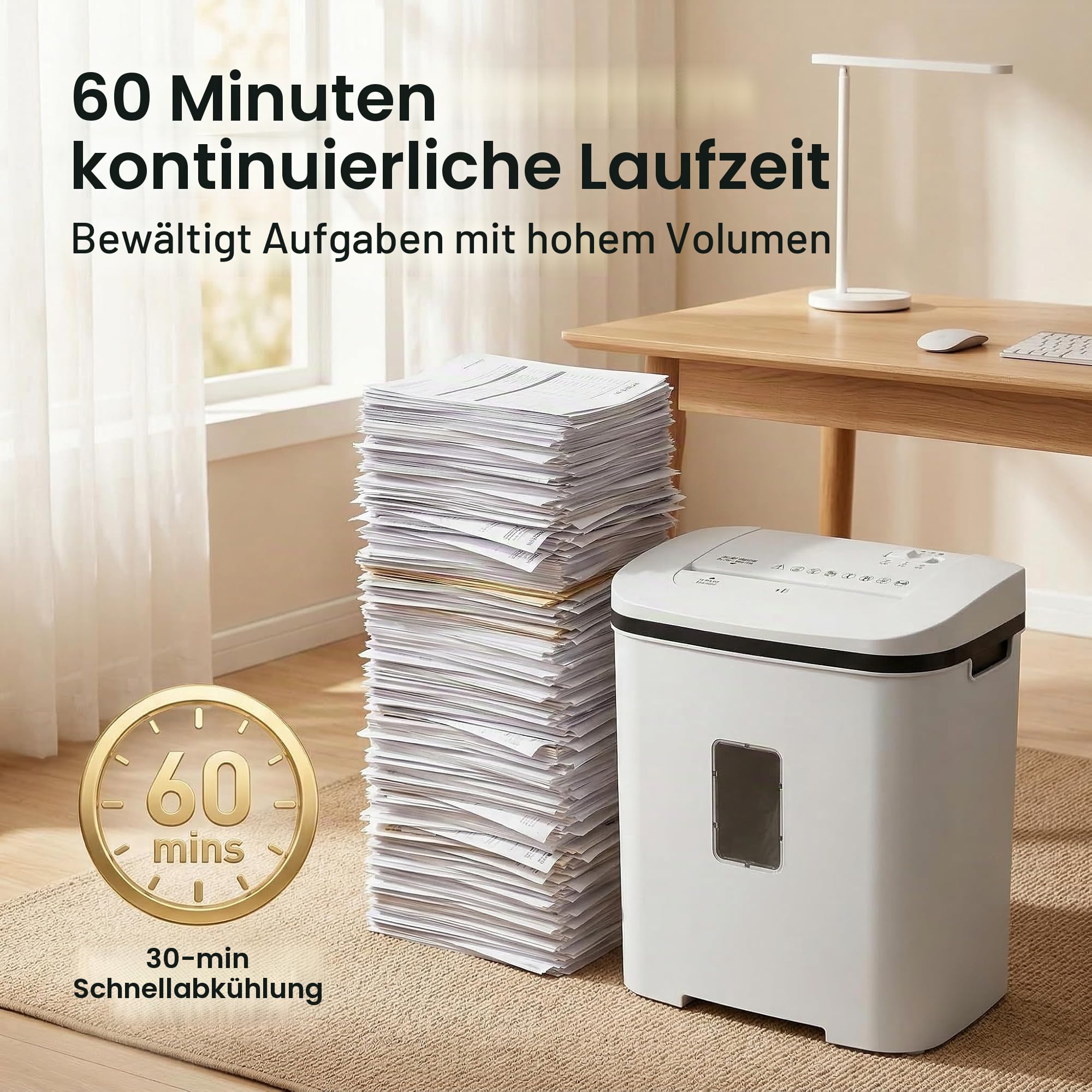Papier Schredder Aktenvernichter P4 Kreuzschnitt: 14 Blatt 60 Min Dauerbetrieb Vernichtet Kreditkarten/Heftklammern Dokumentenschredder mit 21L Behälter Leiser für Zuhause Büro Schulen
