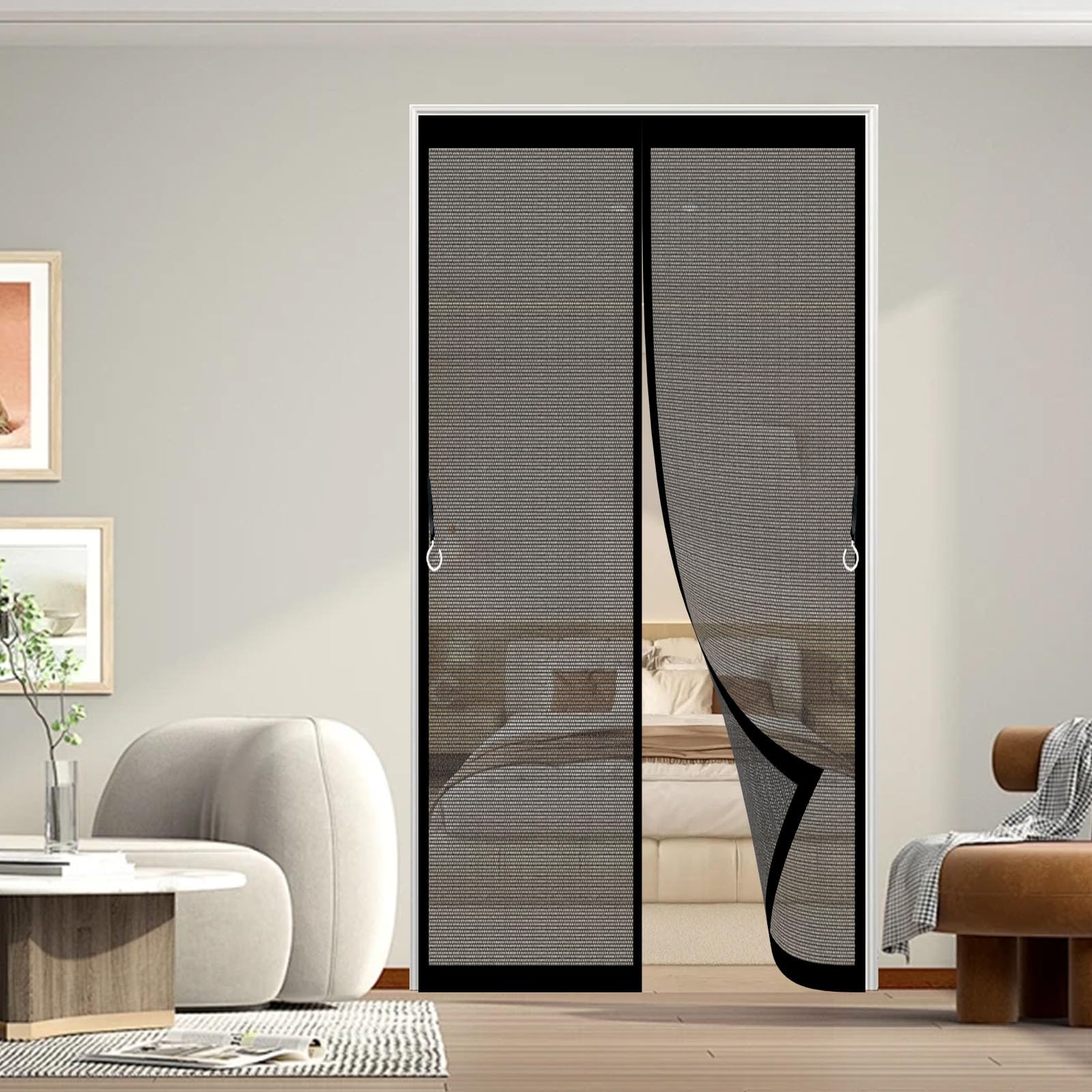 Anjiajie Black Magnetic Fly Screen Door 168 X 206 Cm Top-To-Bottom Seal Snaps Shut Automatically Magnetic Flyscreen Net For Balcony Sliding Doors Living Room,