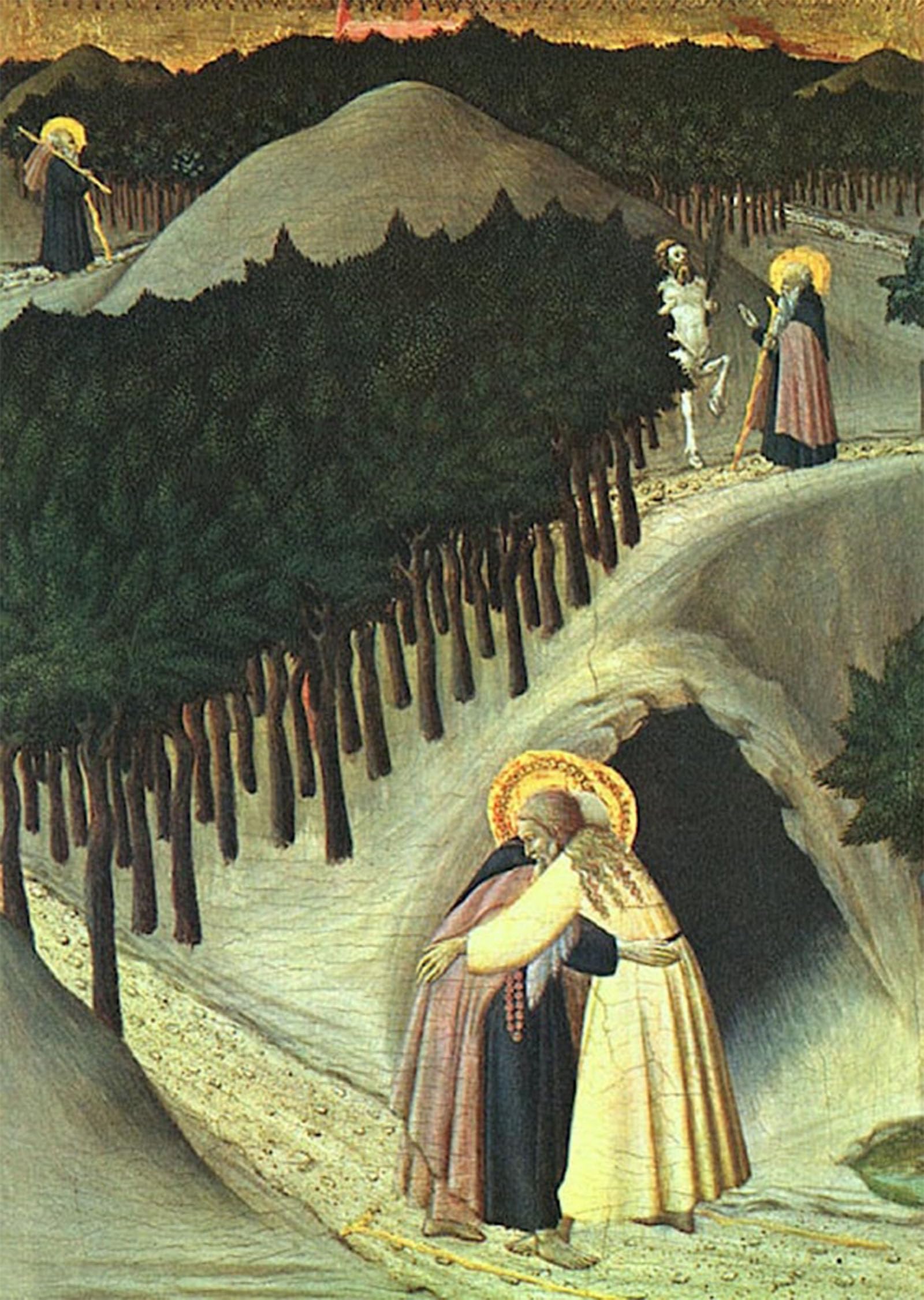 SERENDIPITP Abstract Painting Mural Print Picture Wall Decor Painting the Meeting of St. Anthony and St. Paul by Sassetta Vintage Wall Artwork for Home Decor 60x90cm