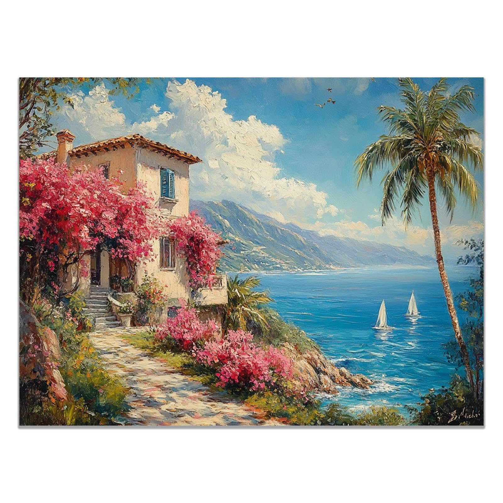 WIKEO Landscape Canvas Picture Wall Art, Beautiful beach plant scenery Decoration Living Room Bedroom,Bathroom Kitchen Small Home Decor Printed Modern Artwork - 30x40cm Unframed(green)