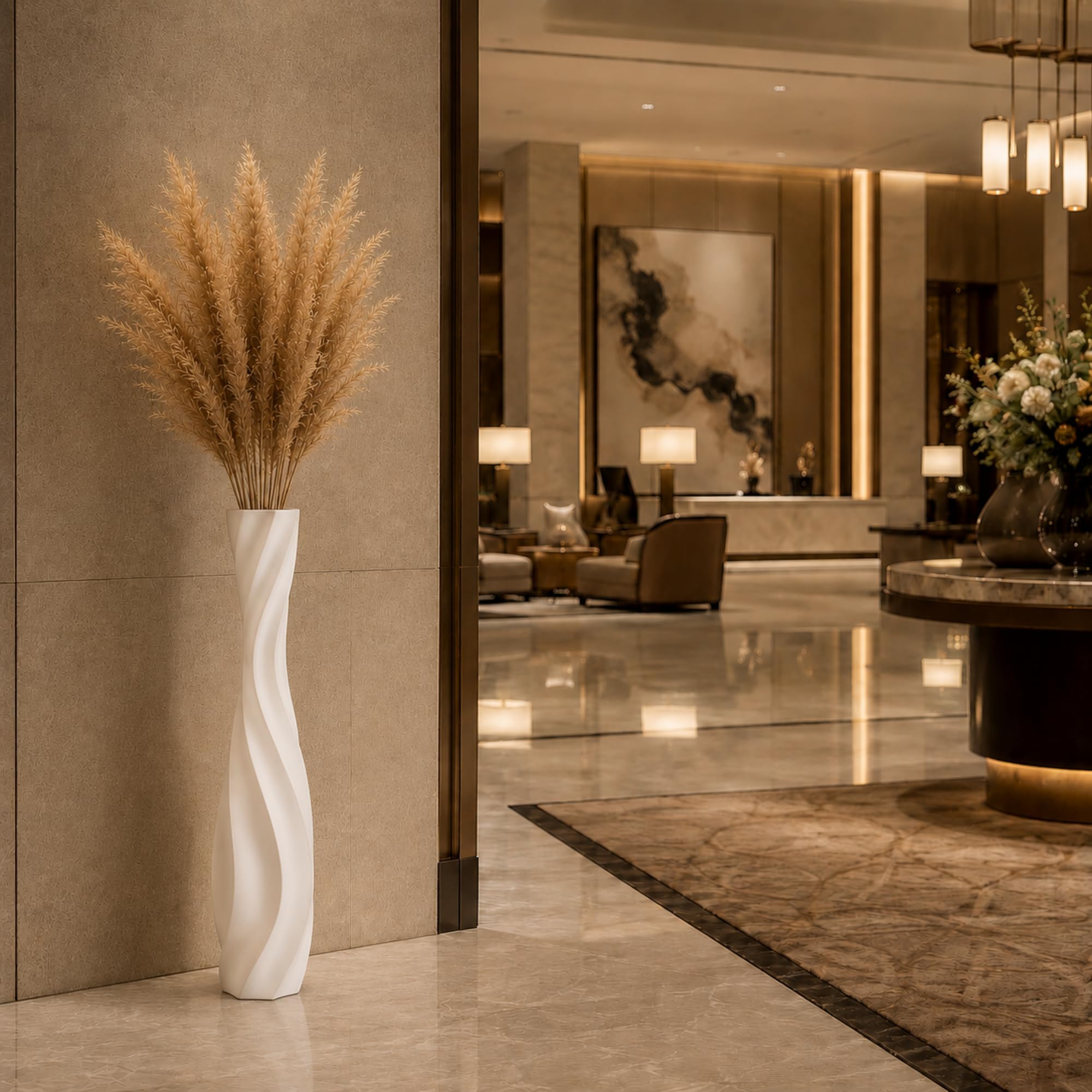 Leewadee Grande Vaso da Terra 65 cm Poliresina per Pampas & Fiori Secchi | Vaso deco per il soggiorno: impermeabile per fiori freschi, ideale per Pampas & rami, effetto ceramica ma più resistente