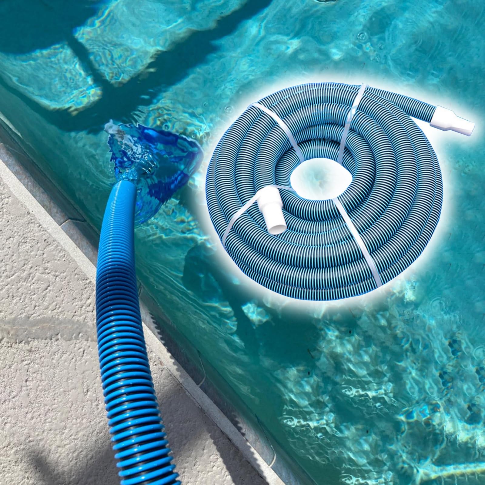 JYHHCYS Swimming Pool Vacuum Hose 1 1/2 - Pool Cleaner Vacuum Hose Replacement Kit - Flexible Operation Pool Cleaner Hose Compatible for Inground Pools 33 50 65 98 Ft Long(50ft/15m Pool Hose)