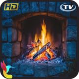 Una imagen clásica y elegante de una chimenea de leña encendida en una chimenea de ladrillo, grabada en 4K.