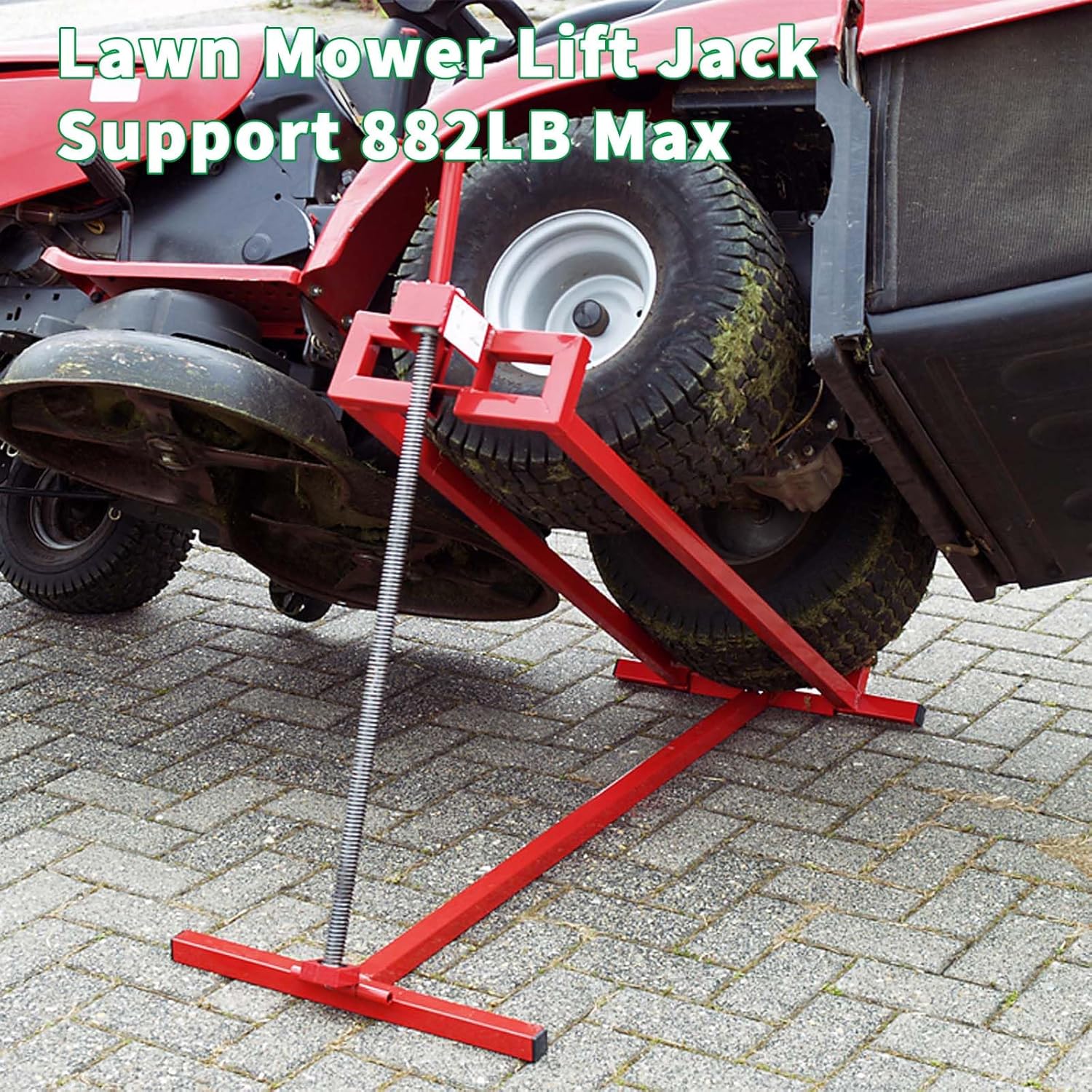 Ride on Lawn Mower Jack Lift, 800 Lbs Capacity Lawn Tractor Lifter with Manual Handles & 45° Tilt Adjustable Telescopic Maintenance Jack for Lawn Mowers and Garden Tractors Red