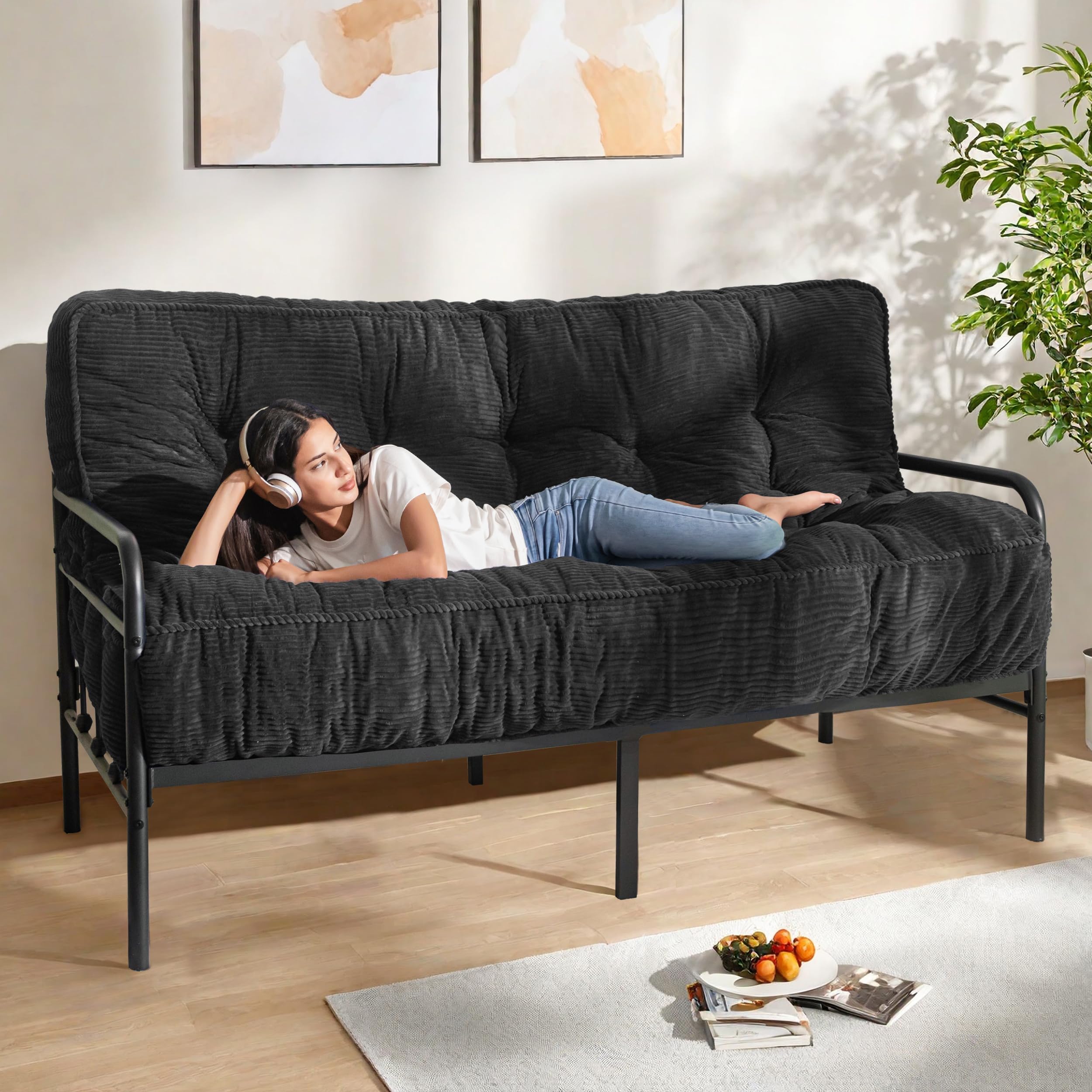 Photo 1 of MAXYOYO 8" Futon Mattress, Ultra Thick Futons Sofa Couch Bed, Tufted Full Size Sleeper Sofa Bed for Adults, Shredded Foam Filling (Frame Not Included), Black