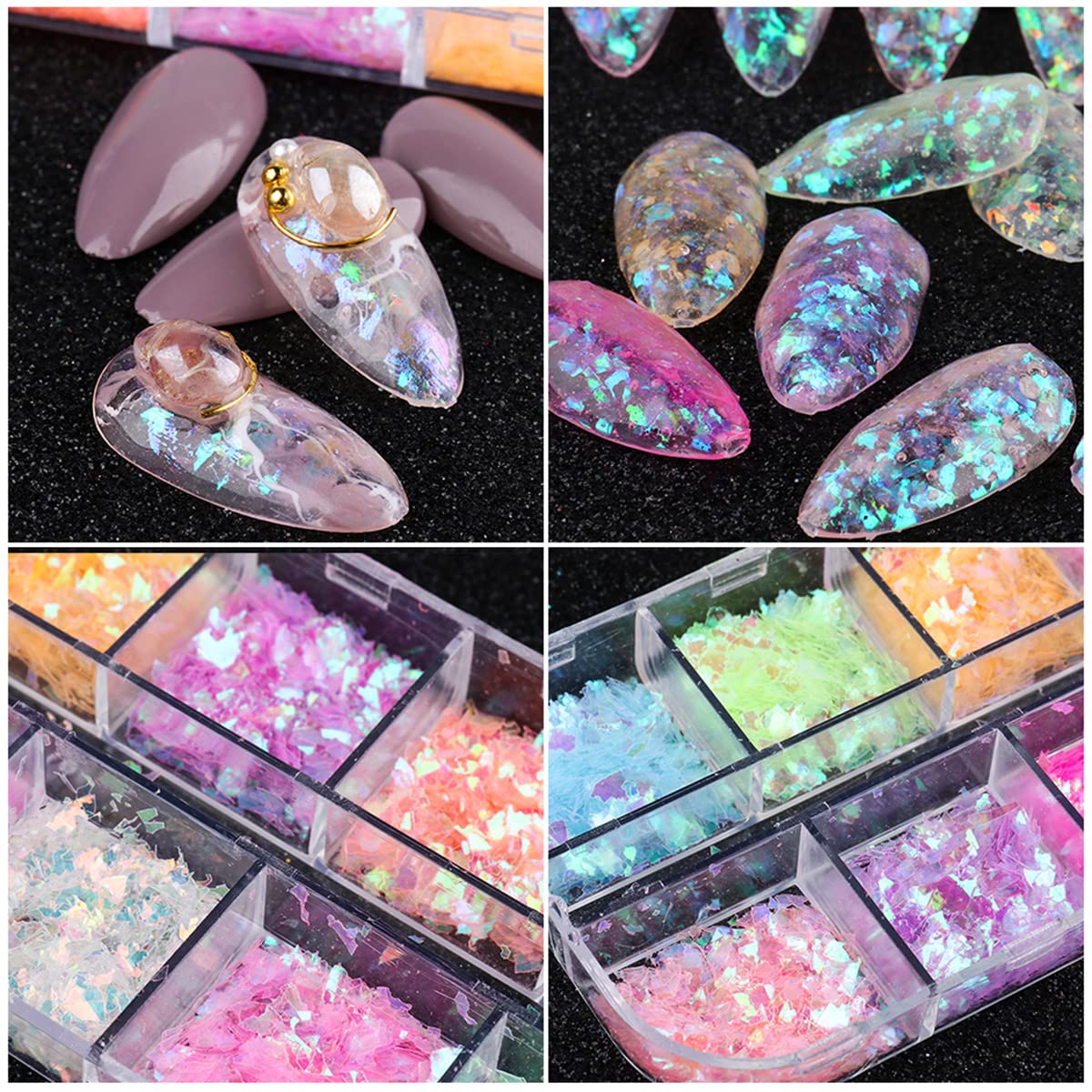 12 Grids Mermaid Nail Sequins Glitter Holographic Laser Decals for Women Girls Manicure Tips DIY Nail Art Decoration 2