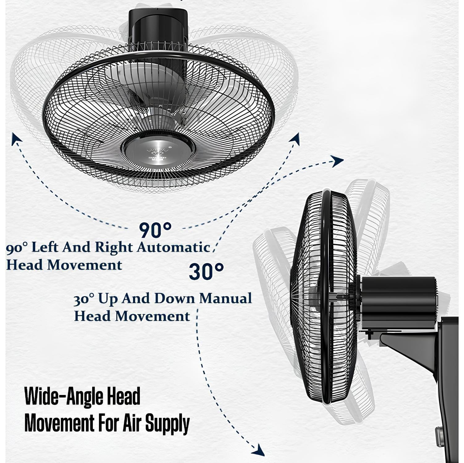 Ventilador de Pared Industrial con 3 Velocidades y Aspas de Aluminio | Oscilación 90°, Inclinación 30° para Almacén, Taller, Garaje, Fábrica y Uso Comercial(Diameter 44.5cm)