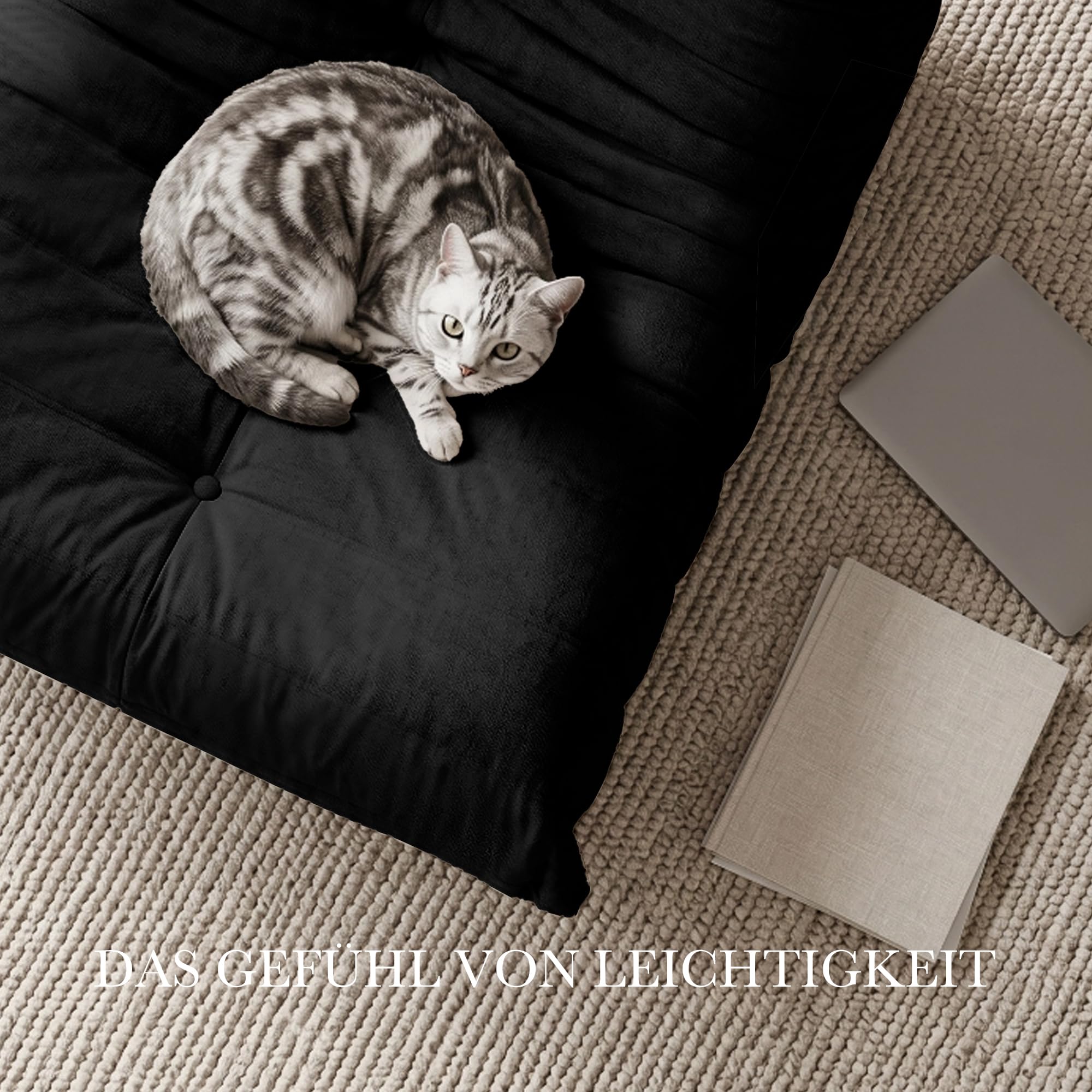 Togo Sofa, Sitzsack Sofa für Erwachsene,Togo Boneless Sessel mit Memory Schaum, Sitzsäcke Bodensofa Mit Ergonomischem Design, Bean Bag Chair für Schlafzimmer Wohnzimmer,Schwarz