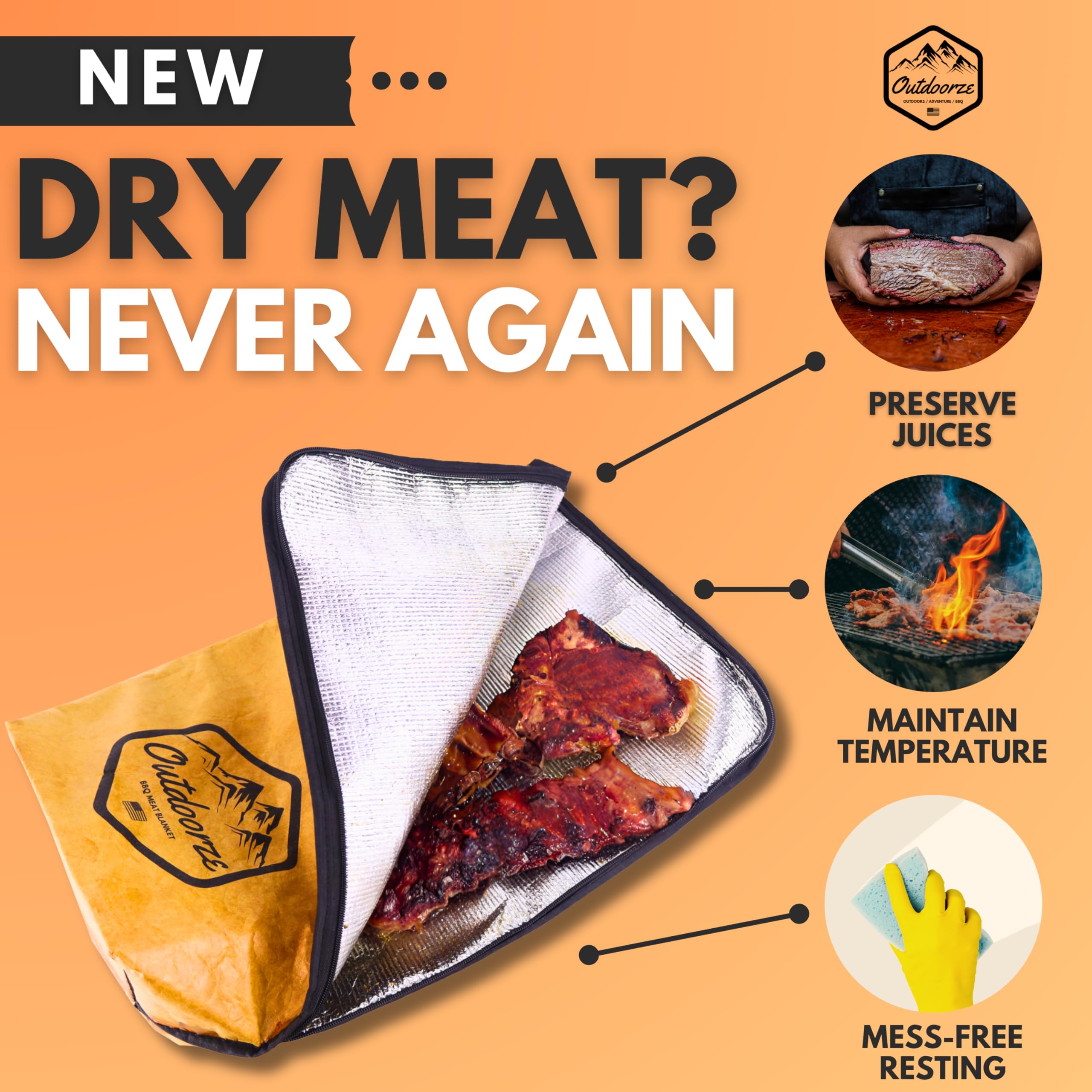 BBQ Blanket for Resting Meat | Meat Resting Bag for Smoking & Barbecue | Insulated Brisket Blanket | Grilling Accessories for Brisket, Steak & Beef | Gifts for Men | Smoker Accessories by Outdoorze