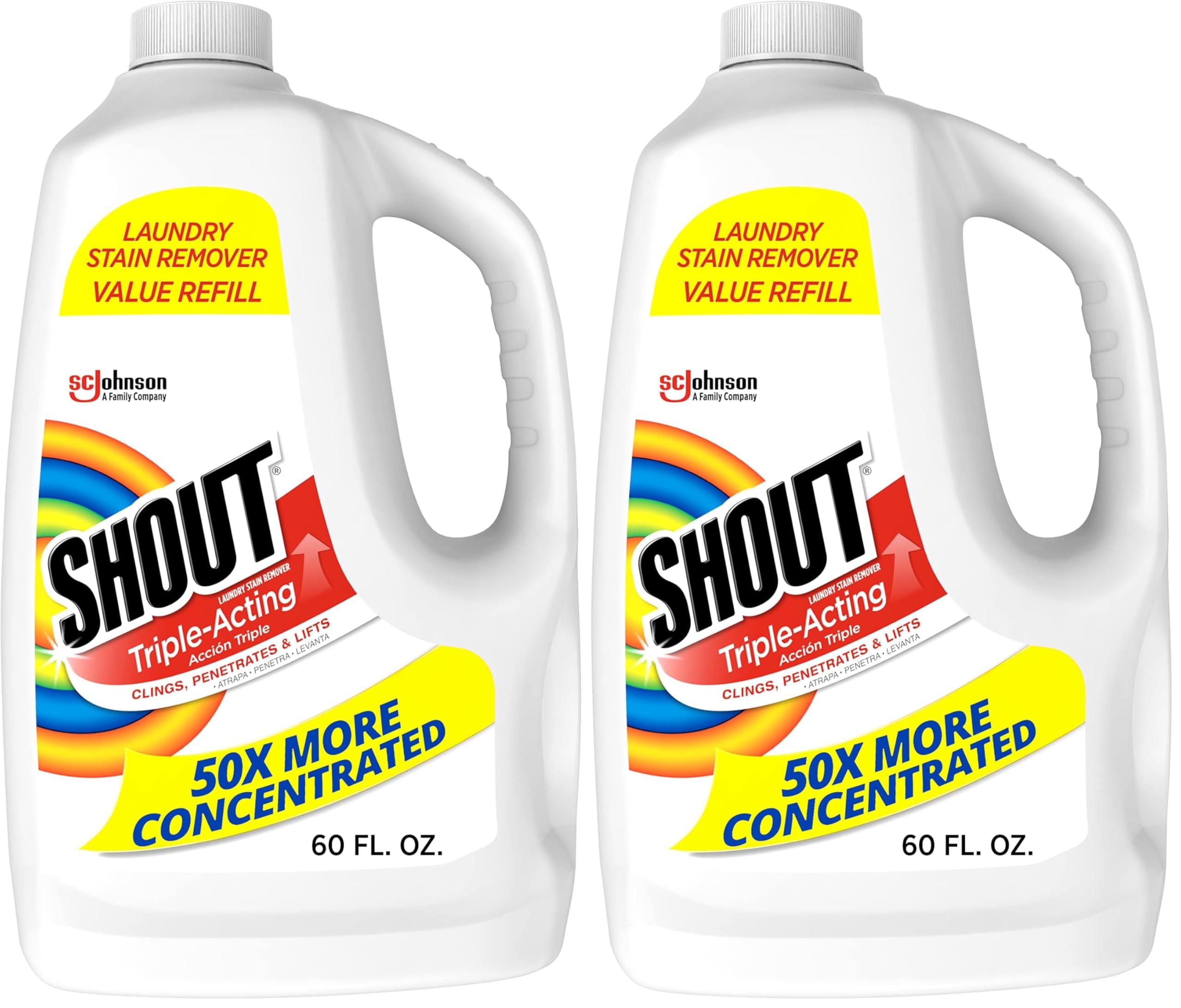 Shout Active Enzyme Laundry Stain Remover Spray for Clothes, Triple-Acting Formula Clings, Penetrates, and Lifts Tough & Everyday Stains - Prewash Refill 60oz (Pack of 2)