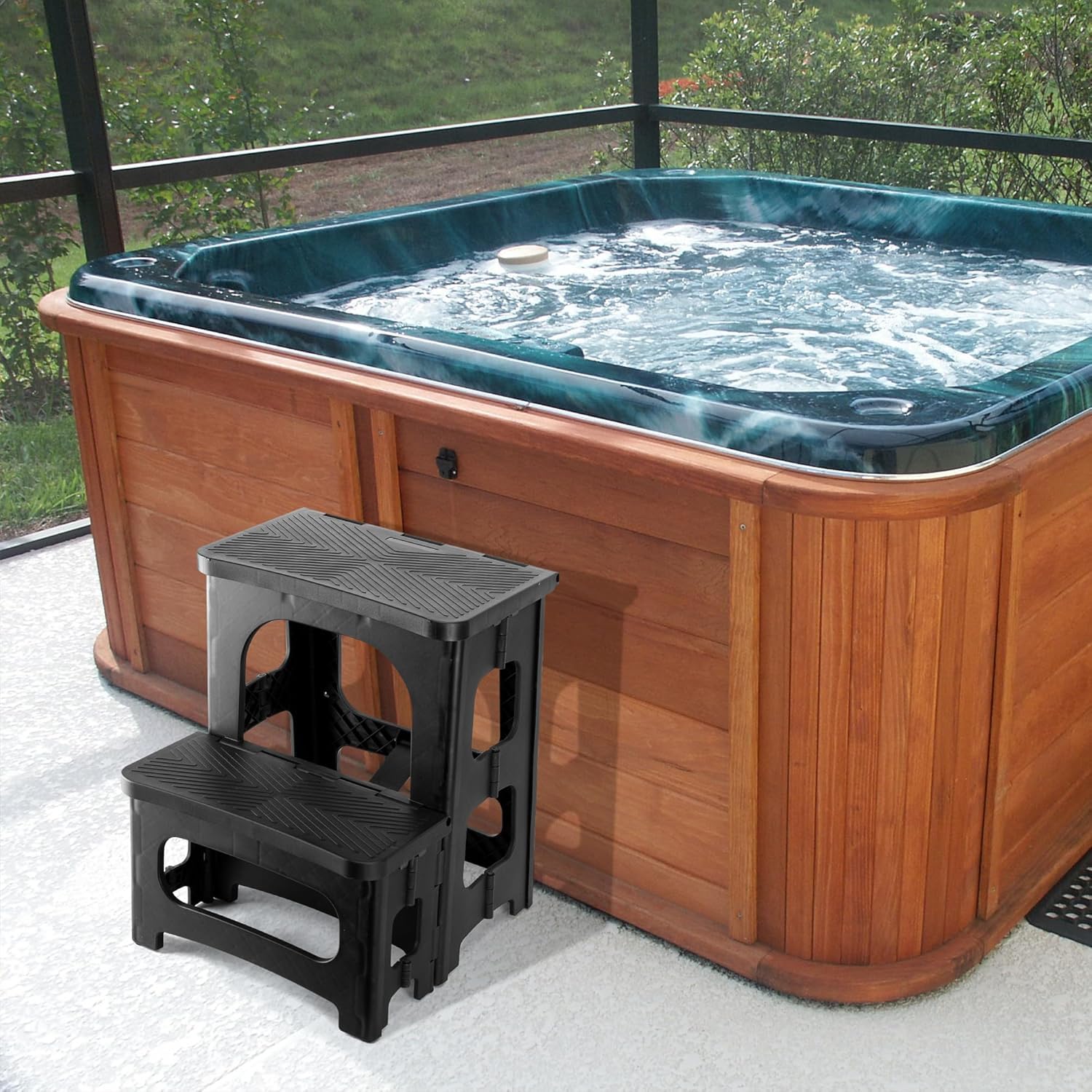 Universaltreppe für Hot Tub- 2 Stufen Faltbare Whirlpooltreppe- Anti-Rutsch Einstiegshilfe Pool- Wasserfest Tritthocker- Tragbar Stufe für Whirlpool- Poolleiter für den Außenbereich Innenbereich