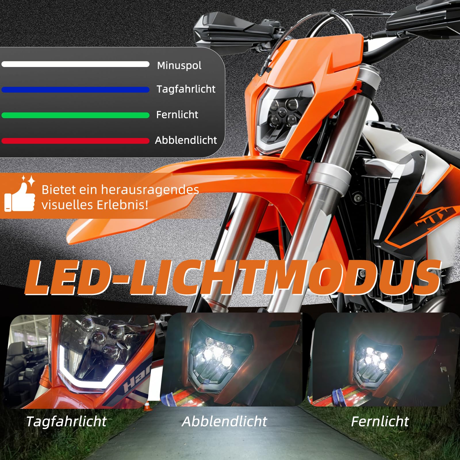Motorrad Scheinwerfer LED Hauptlicht für KTM EXC250 SX250 SXF250 EXC450 SX350 SXF450 EXC525 640LC4 125cc Enduro Supermoto Offroad Dirt Bike (Orangerot)
