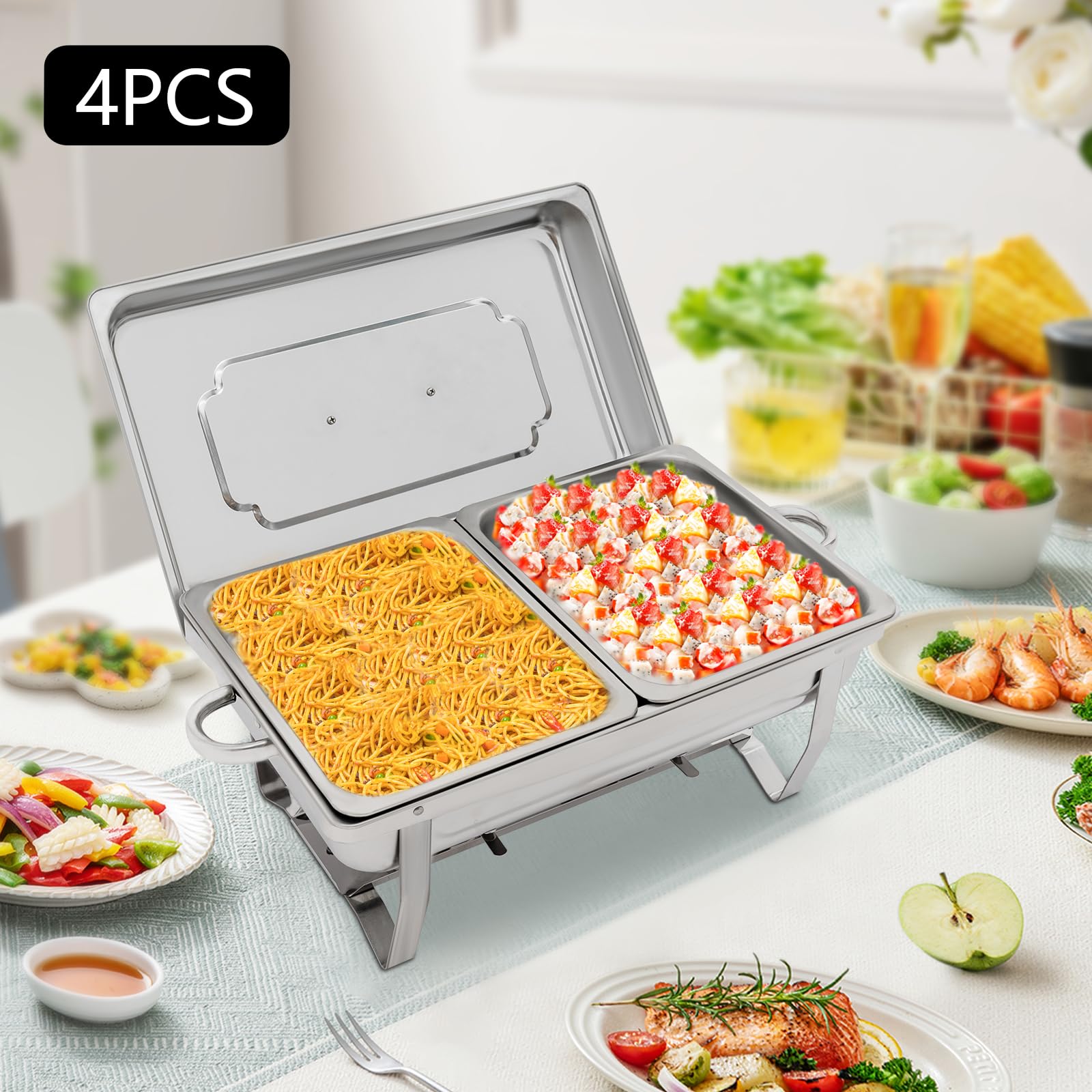 Chafing Dish zestaw 4 podgrzewaczy bufetowych ze stali nierdzewnej