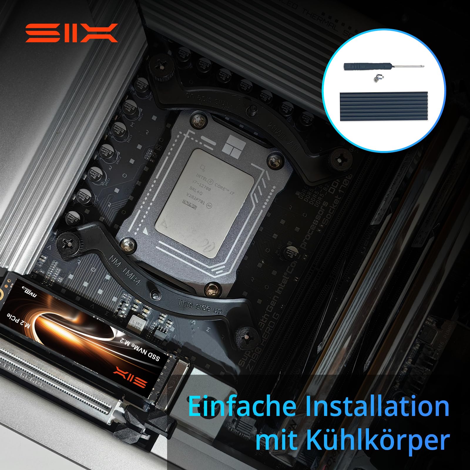 SIX NVME M.2 SSD PCIe 4.0-512G 2280 ssd, Lesen bis zu 7.000MB/s für Gaming PS5 Speichererweiterung mit heatsink, Interne Solid-State-Laufwerk gen 4x4 für Laptop Desktop
