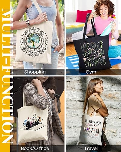 Miniatura 6 de AUSVKAI Bolsa de lona estética para mujer, lindas bolsas de algodón reutilizables de tela para compras, playa, comestibles, Árbol de la Tierra Texto