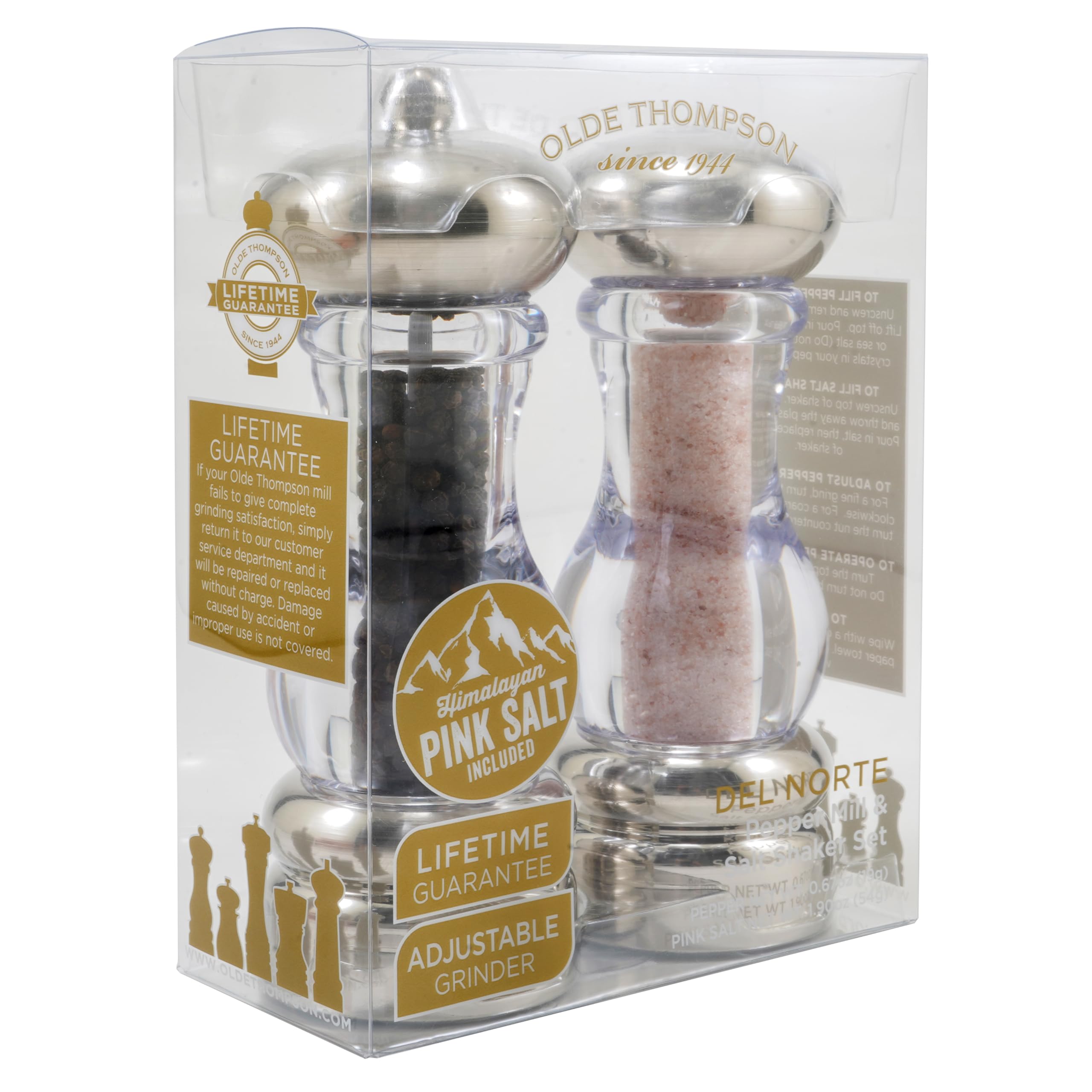 Olde Thompson Del Norte Pink Salt Pepper Mill and Salt