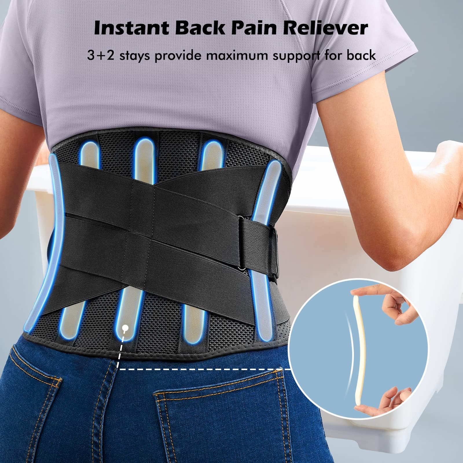 FREETOO Sottile Fascia Lombare Supporto Schiena Per Uomini Donne,Fascia Lombare 0rtopedica Con 5 Sostegno Alleviare L'ernia Del Disco Dalla Sciatica,Cintura Lombare che svolgono lavori pesanti
