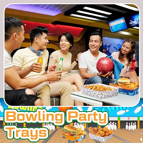 Miniatura 4 de Teling Paquete de 36 suministros para fiestas de bolos de 5 libras, bandejas grandes de papel de boliche, botes de comida, platos de bolos