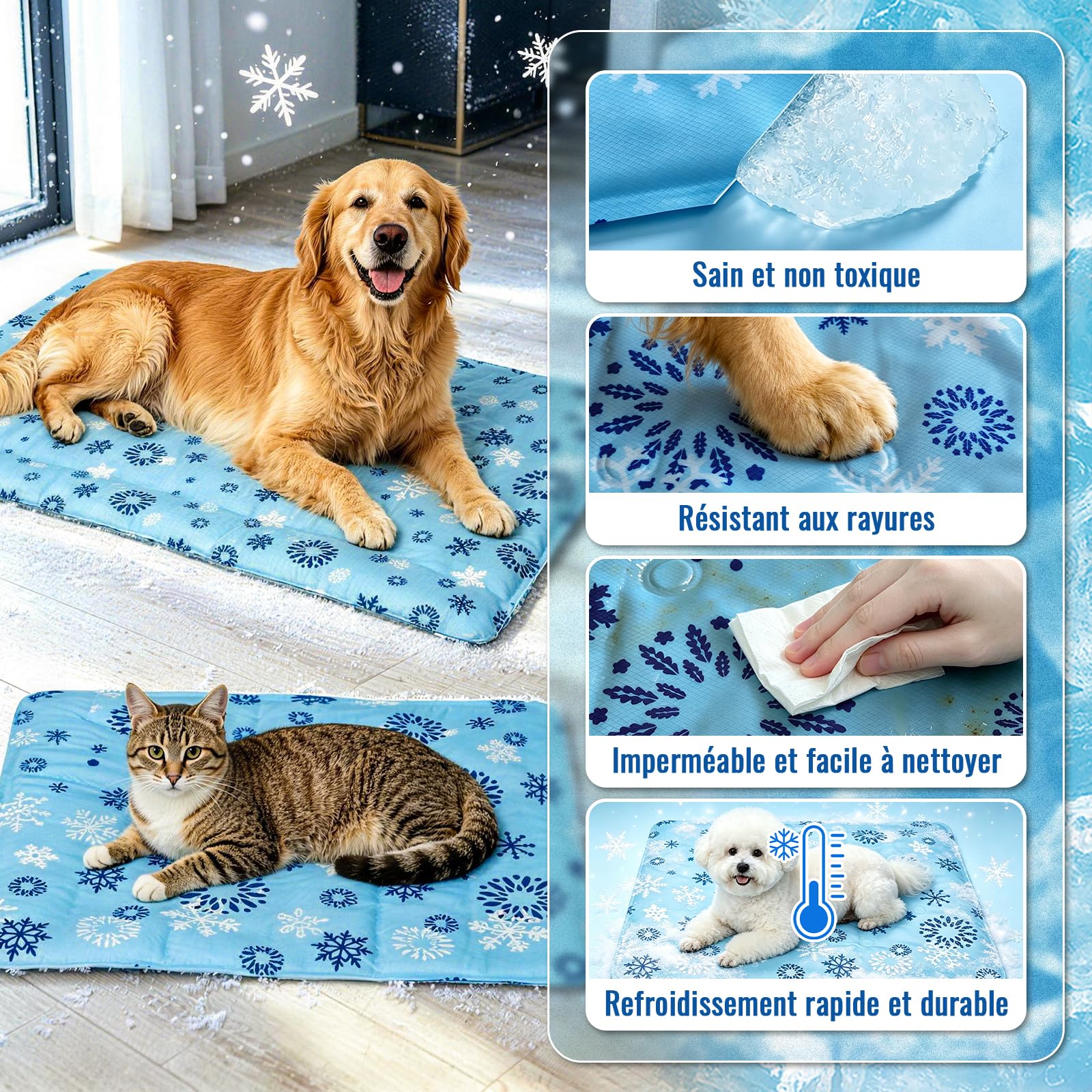 Mata chłodząca dla dużego psa 70x110 cm dla golden retrievera i labradora | Aktywny żel polimerowy o jednorazowym wypełnieniu, podwójna ochrona przed wyciekami na chłodne lato, składana