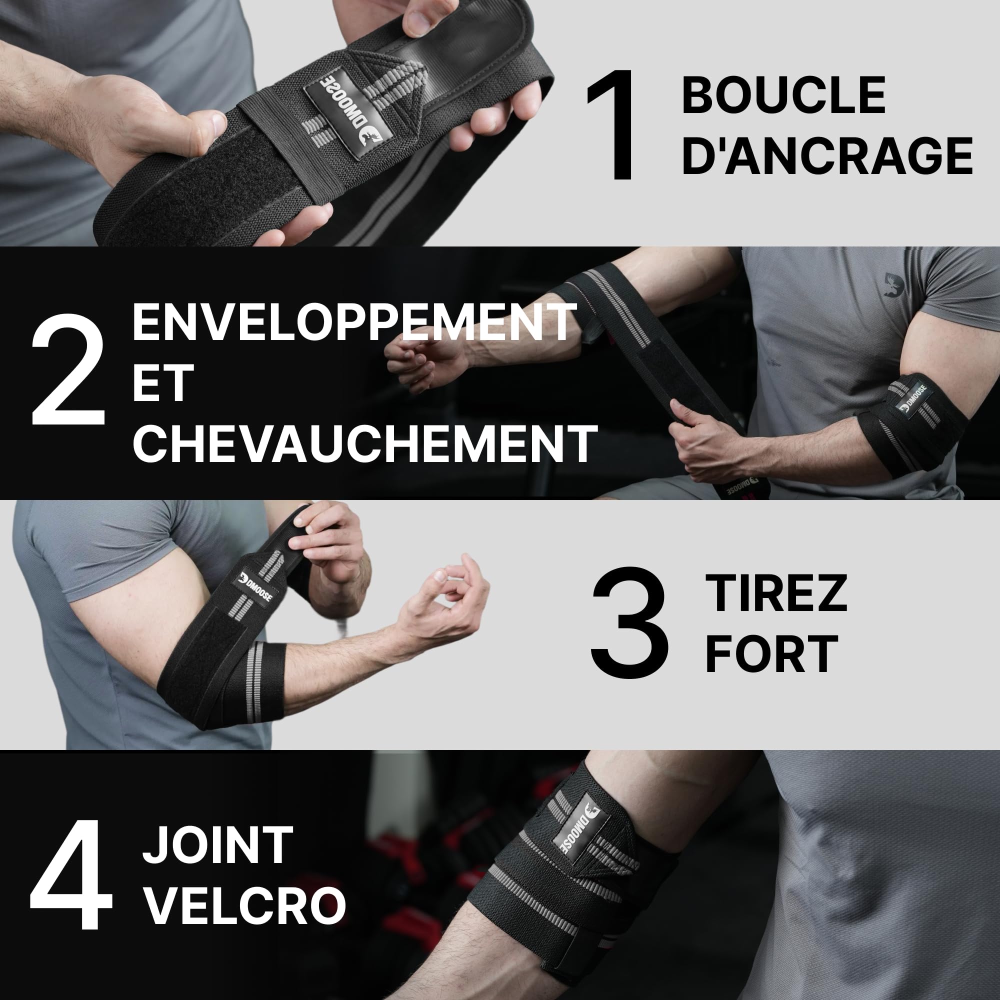 DMoose Fitness Paire de coudières réglables pour haltérophilie - 101,6 cm - Pour soutien articulaire, soulagement de la douleur et de la tendinite - Pour l'haltérophilie, le développé couché et les