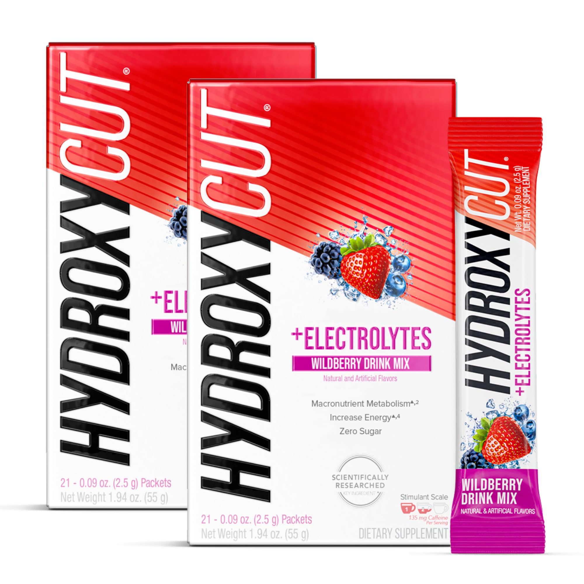 HydroxycutDrink Mix, Wildberry Blast - 21 Travel-Size Packets, Pack of 2 - Zero Calories, Zero Sugar - Boost Metabolism, Burn Calories, Increase Energy - for Women & Men