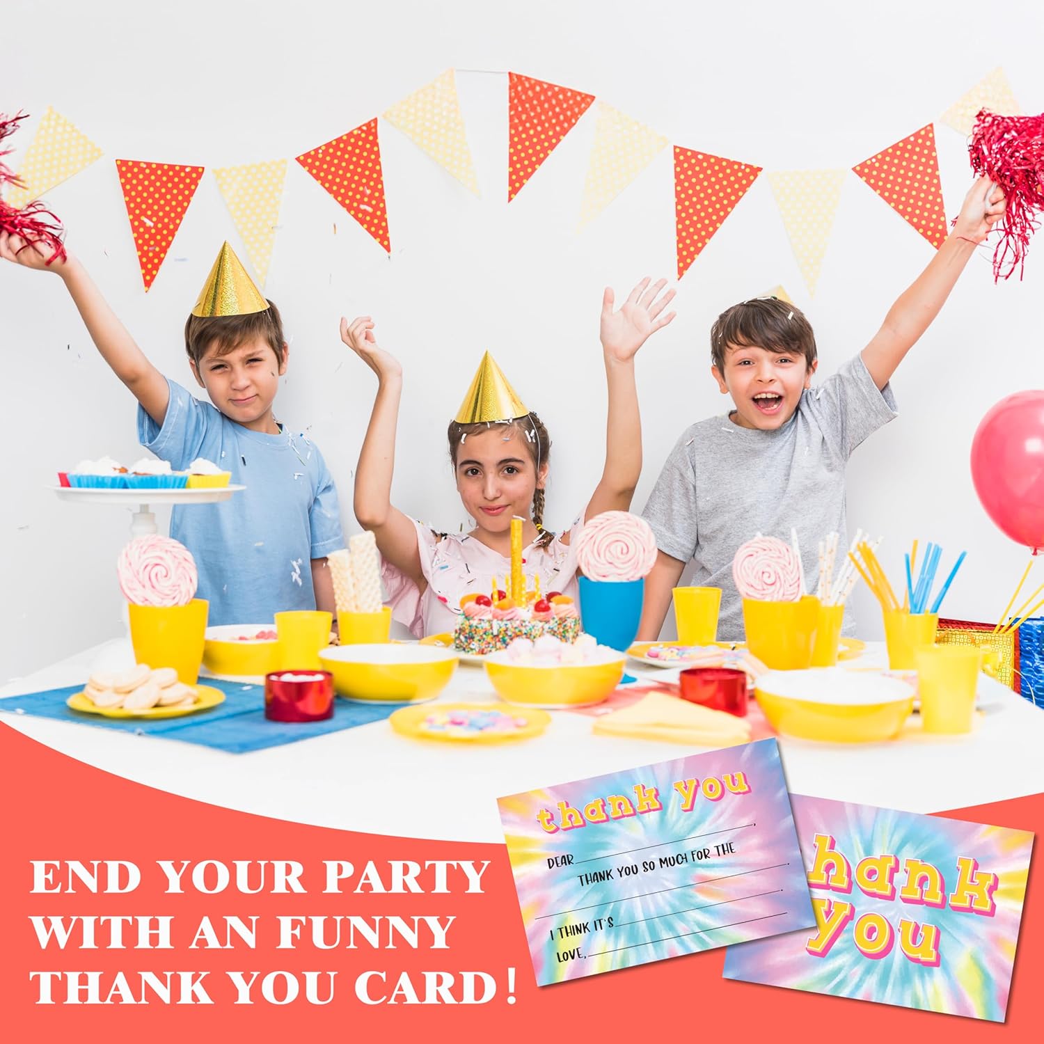 Tie Dye Kids Thank You Cards, Colorful Thank You Card For Baby Shower Birthday Party, Kids Birthday Cards Fill In The Blank, 20 Pack Cute Greeting Cards With Envelopes For Boys And Girls, 011 - Image 5